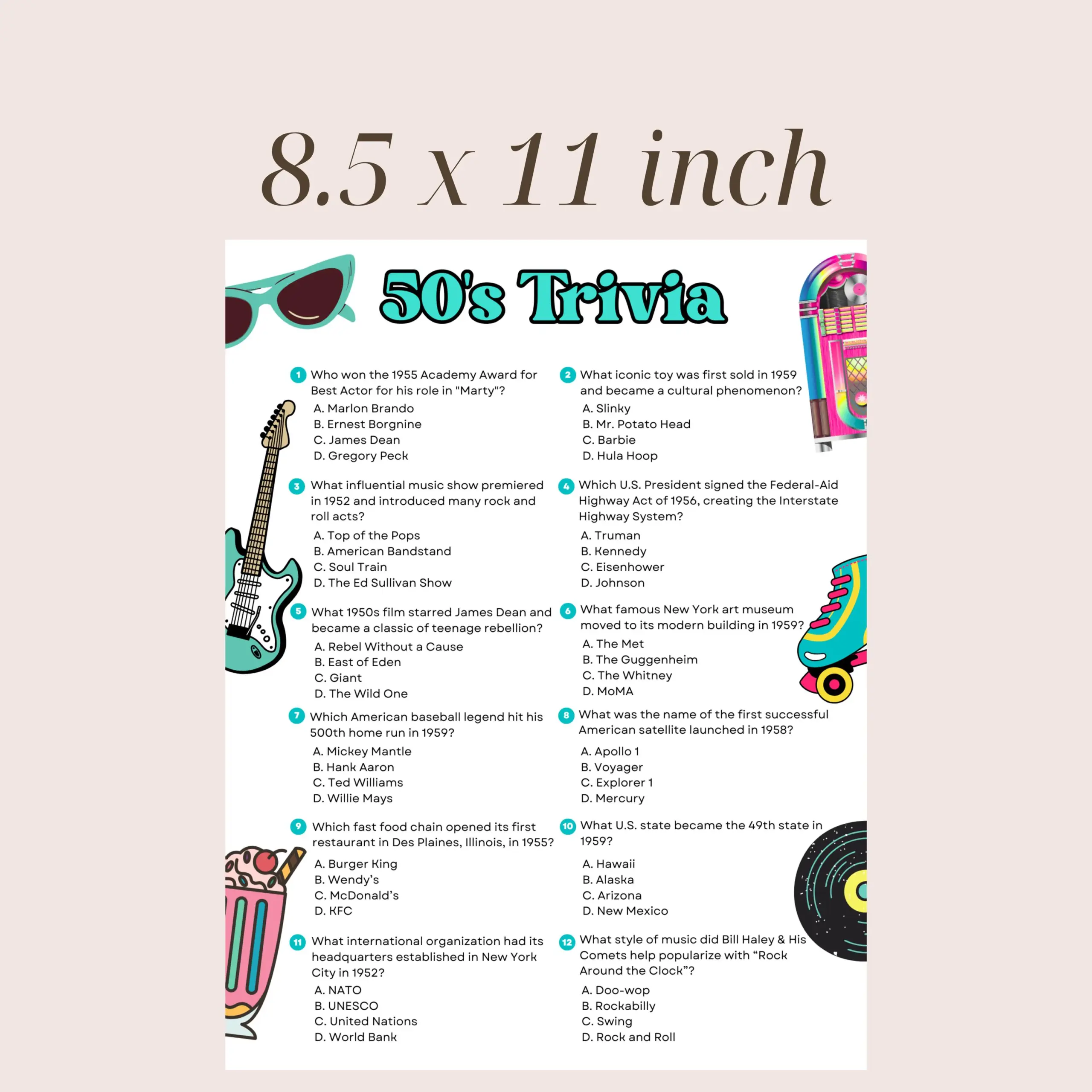 1950s Trivia Game Printable Trivia 1950s Trivia Game Printable Trivia