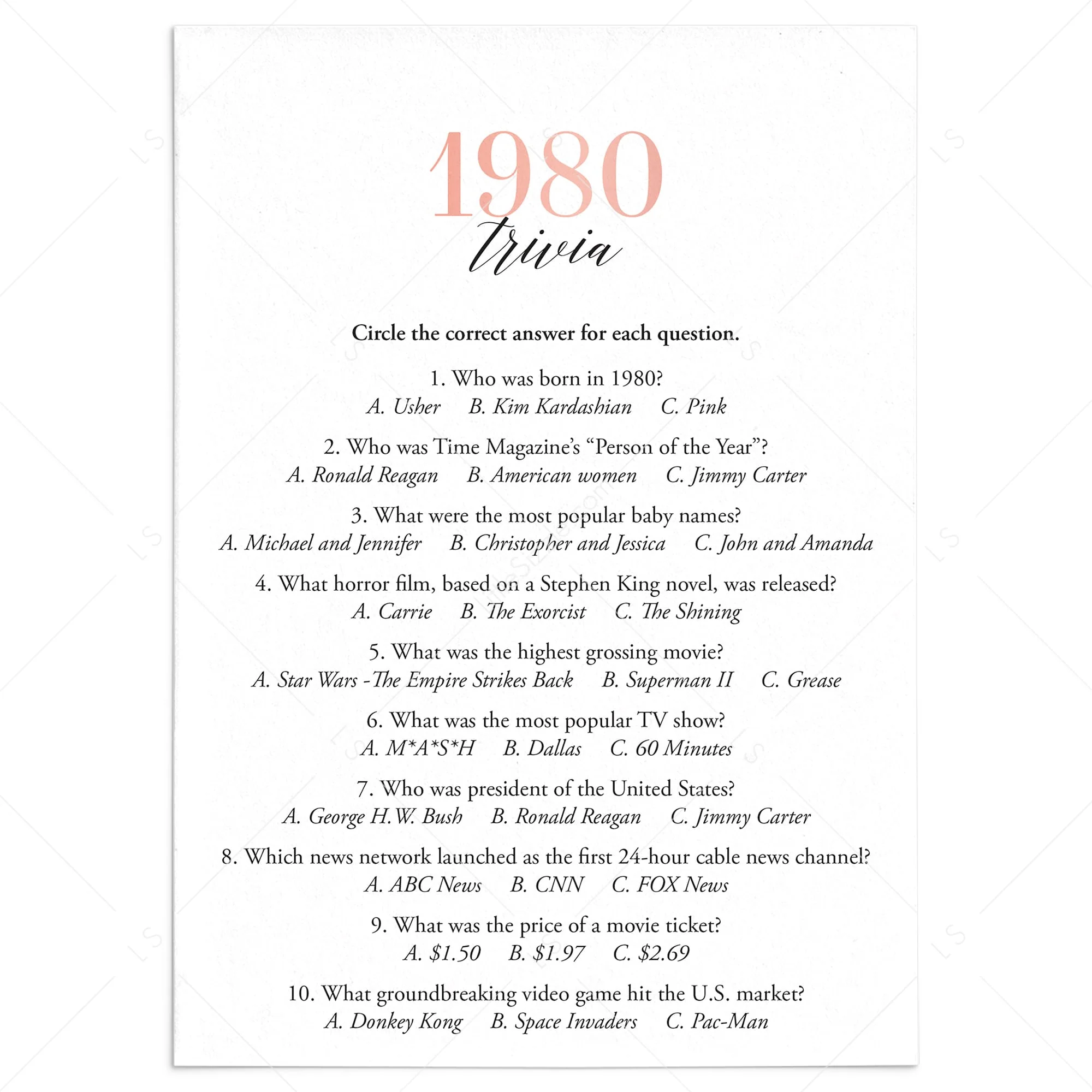 1980 Trivia Questions And Answers Printable 1980 Trivia Questions And Answers Printable
