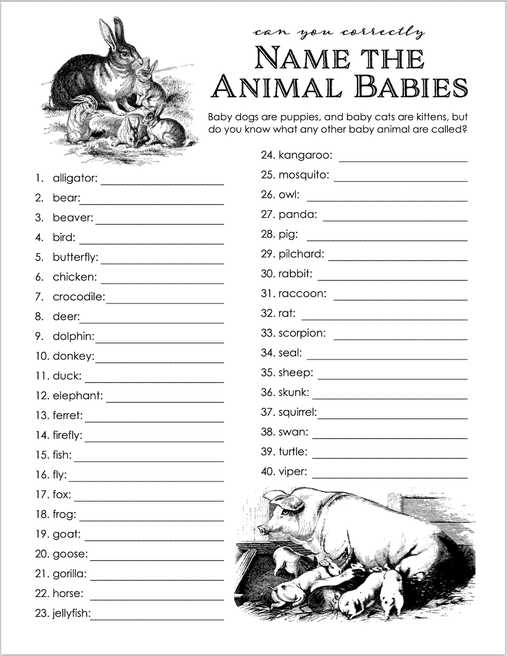 Animal Baby Name Games
