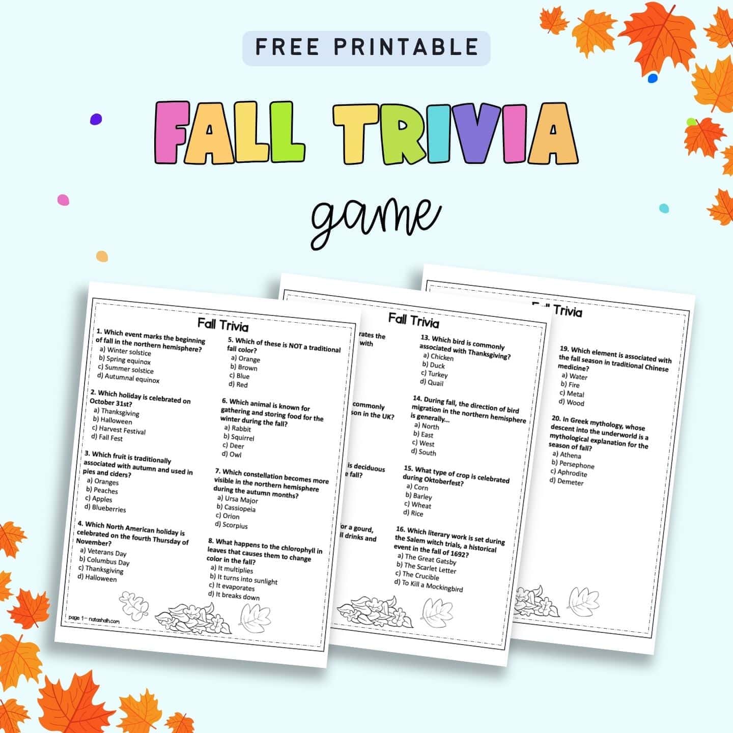 Autumn Trivia For Seniors Printable Autumn Trivia For Seniors Printable