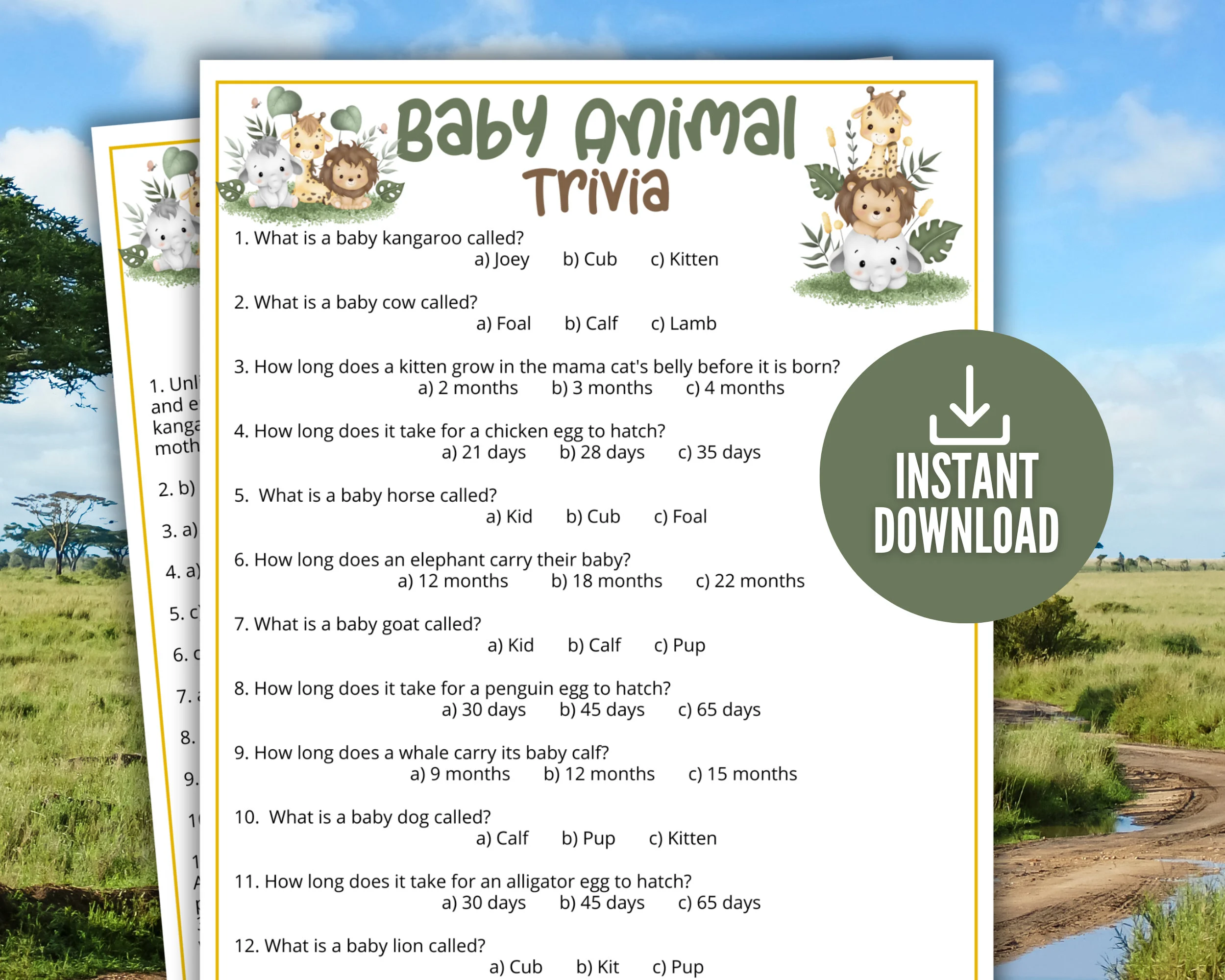 Baby Animal Trivia Game Printable Animal