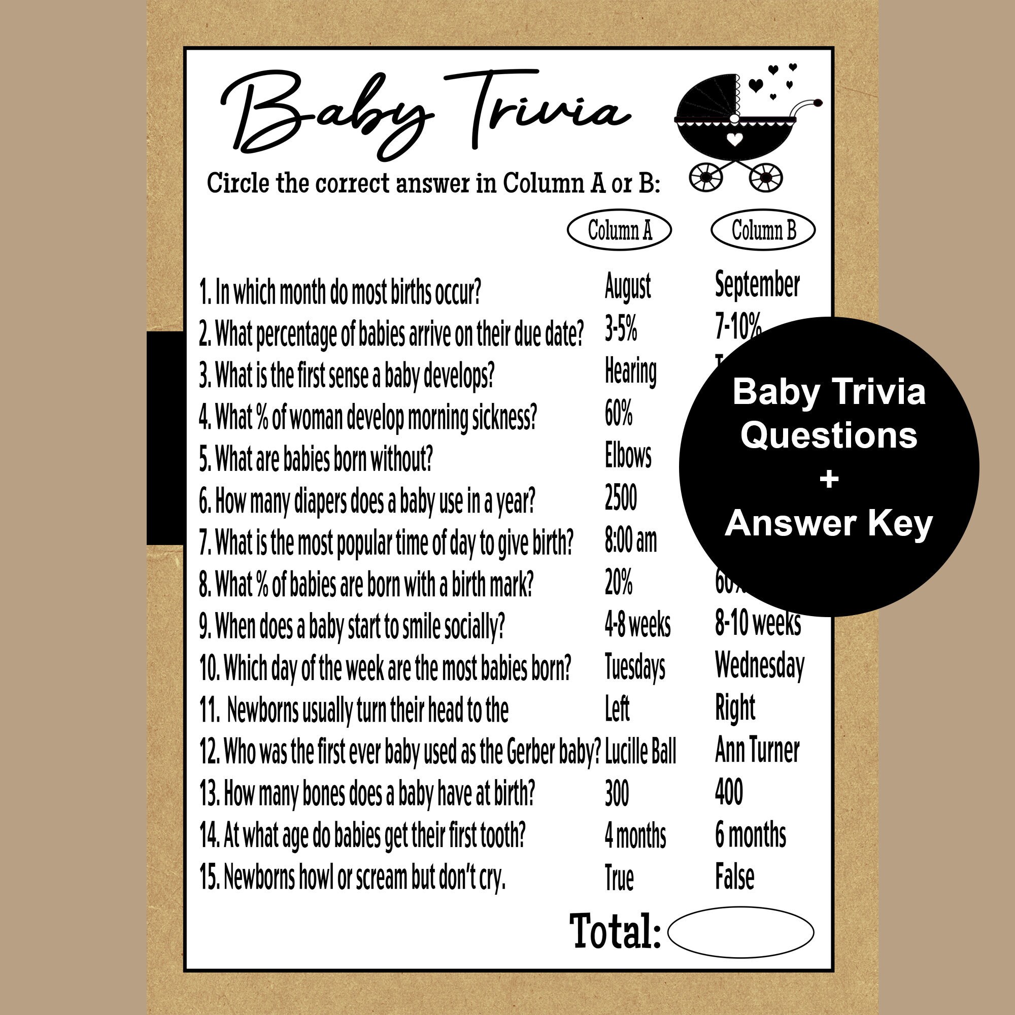 Baby Trivia Game Rustic Baby Shower Game