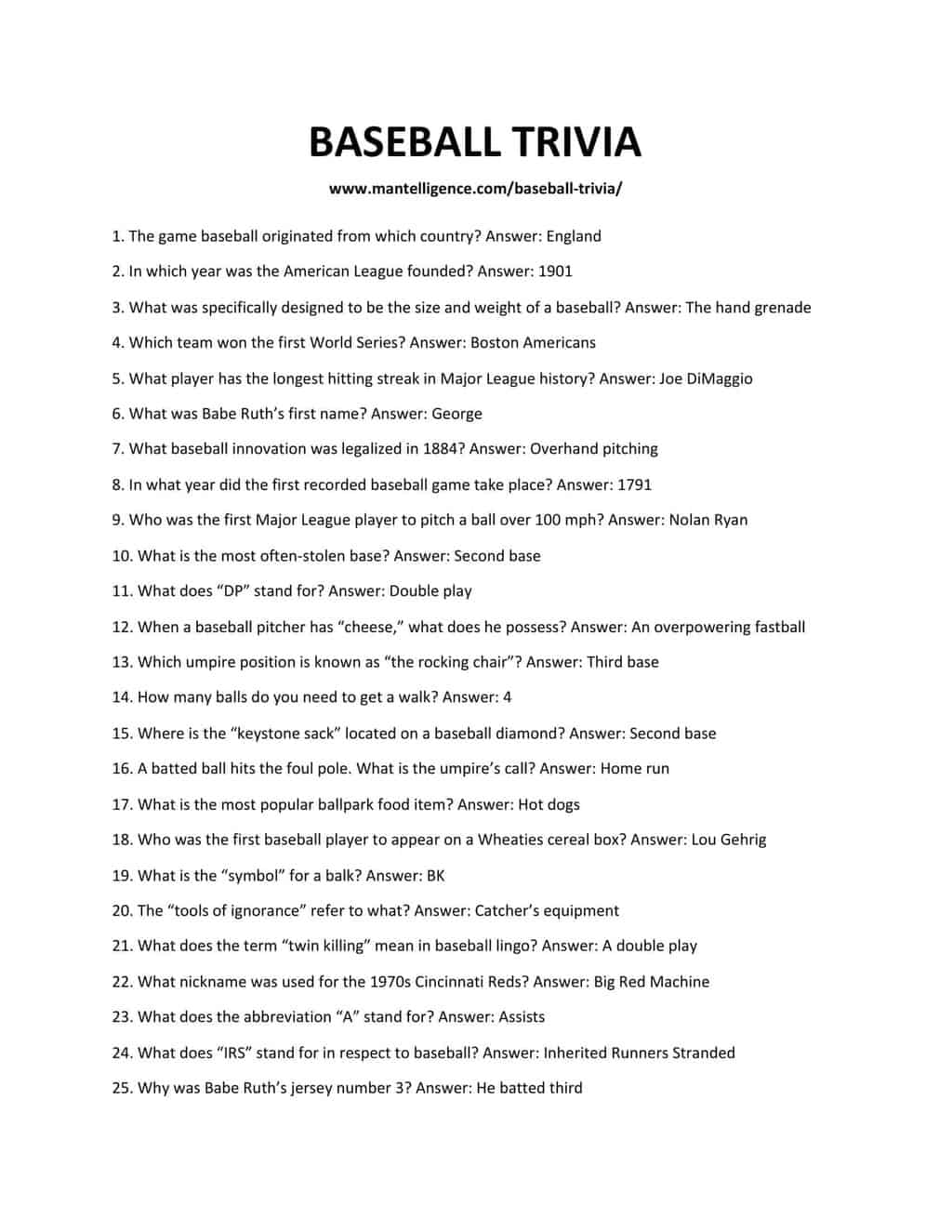 Baseball Trivia