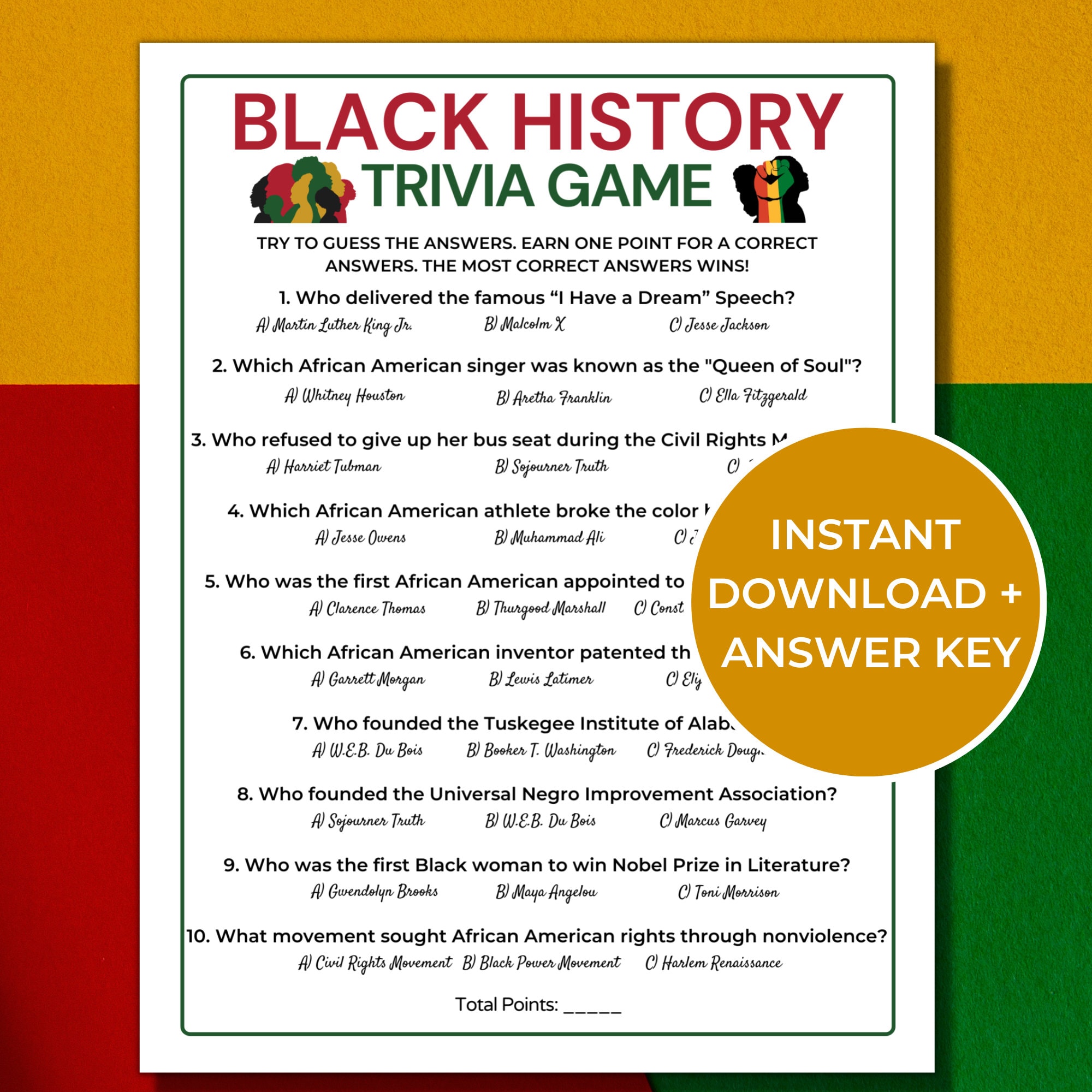 Black History Trivia Game Printable Black History Trivia Game Printable