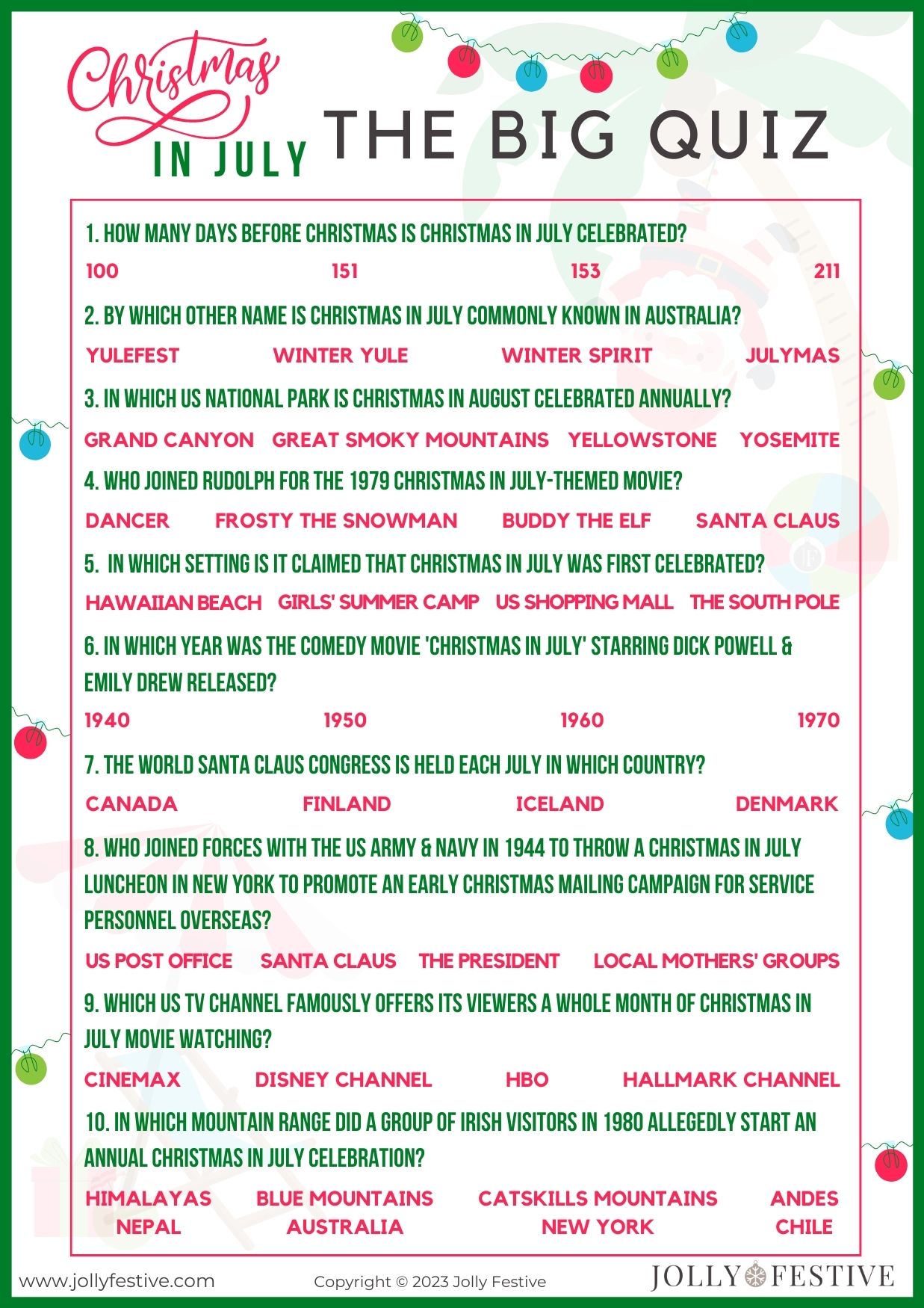 Christmas In July Trivia Quiz Christmas In July Trivia Quiz