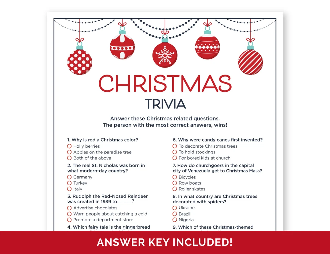 Christmas Trivia Game Printable Holiday