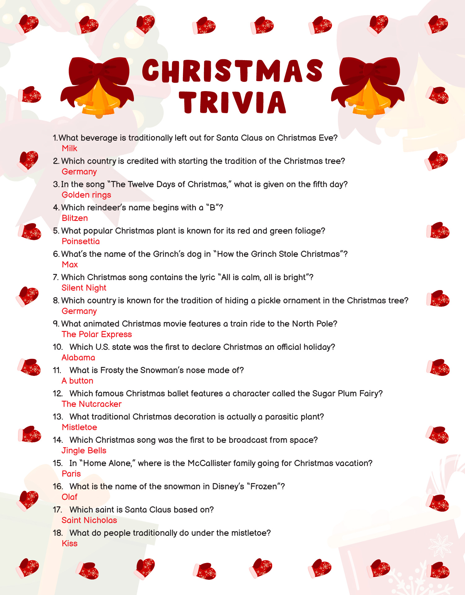 Christmas Trivia Questions And Answers Free Printable Christmas Trivia Questions And Answers Free Printable