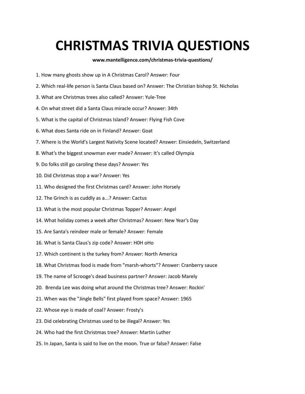 Christmas Trivia Questions