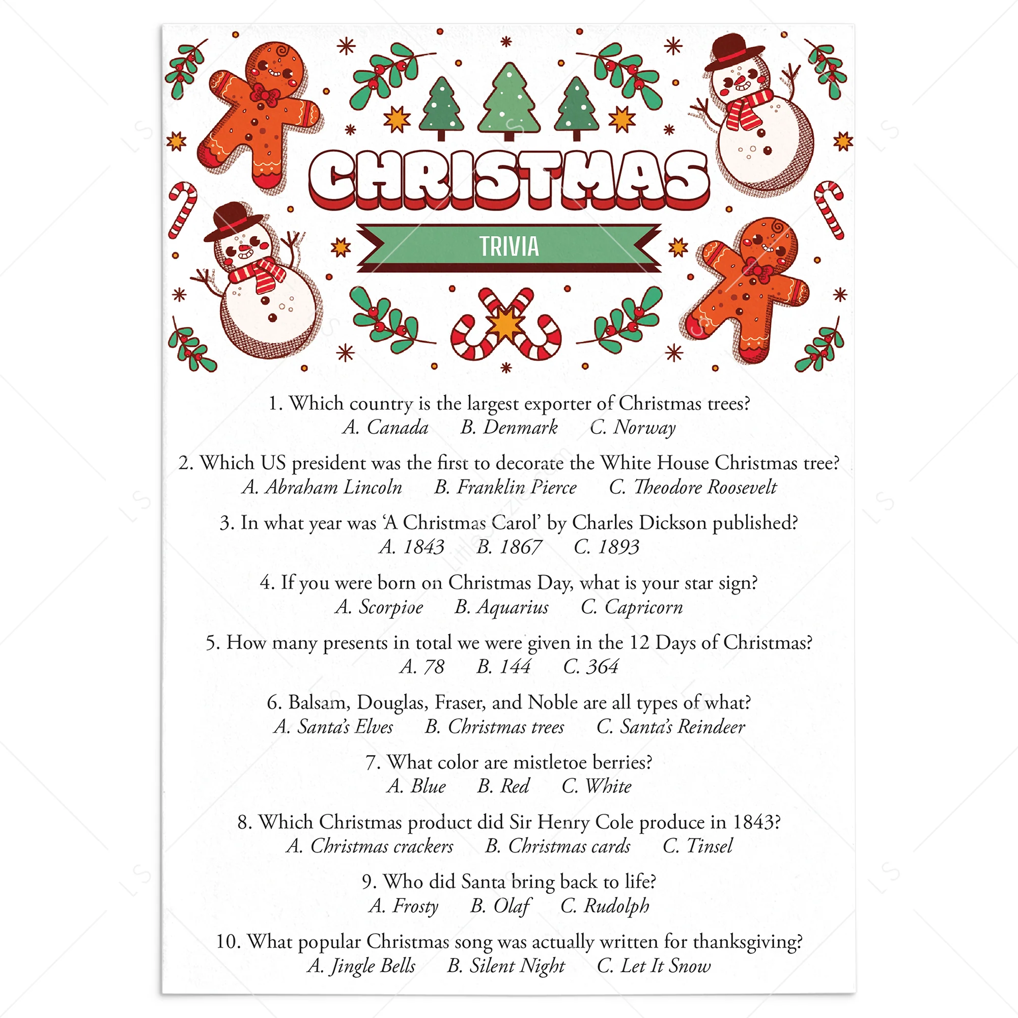 Christmas Trivia Quiz With Answers Printable Christmas Trivia Quiz With Answers Printable