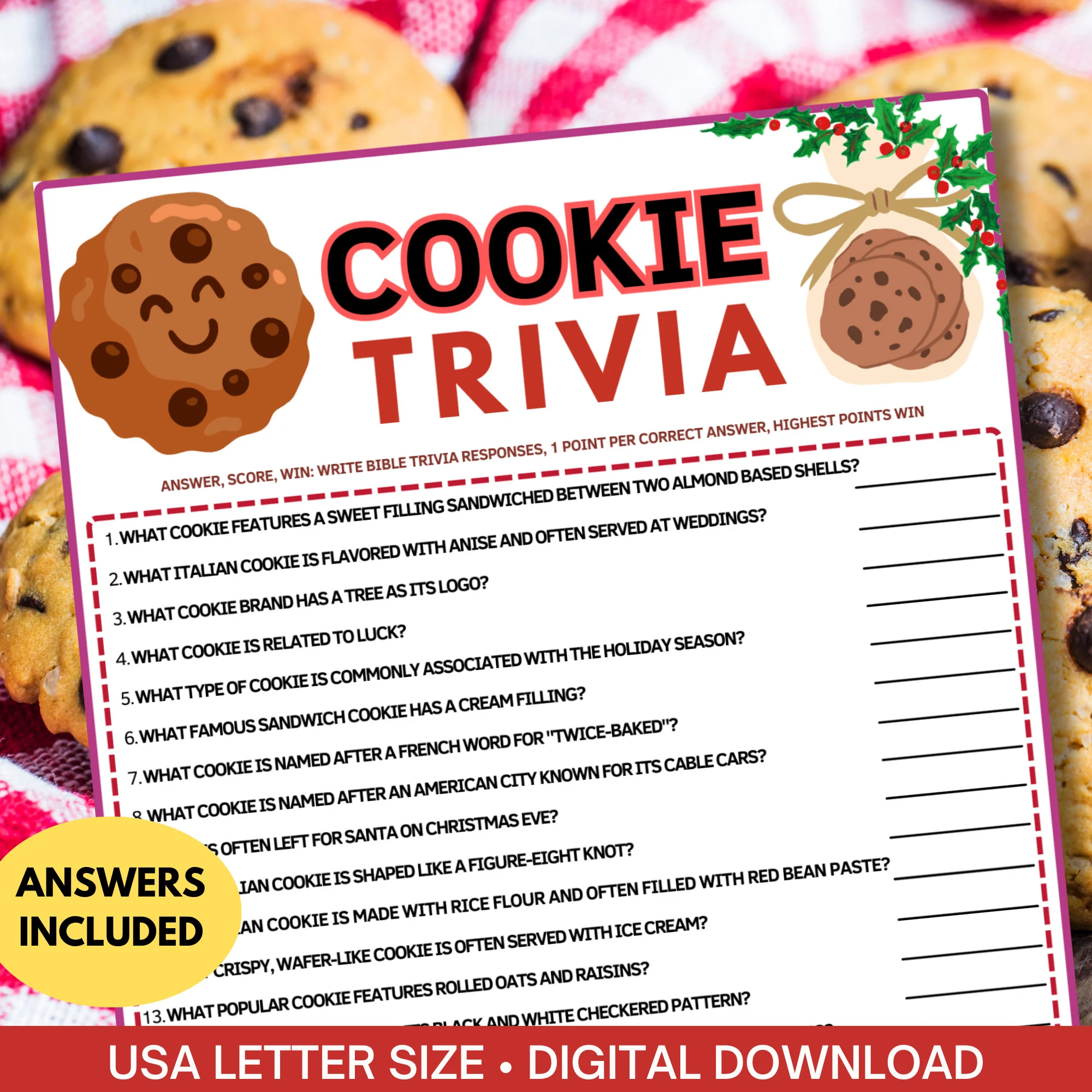 Cookie Trivia Gamedessert Printable