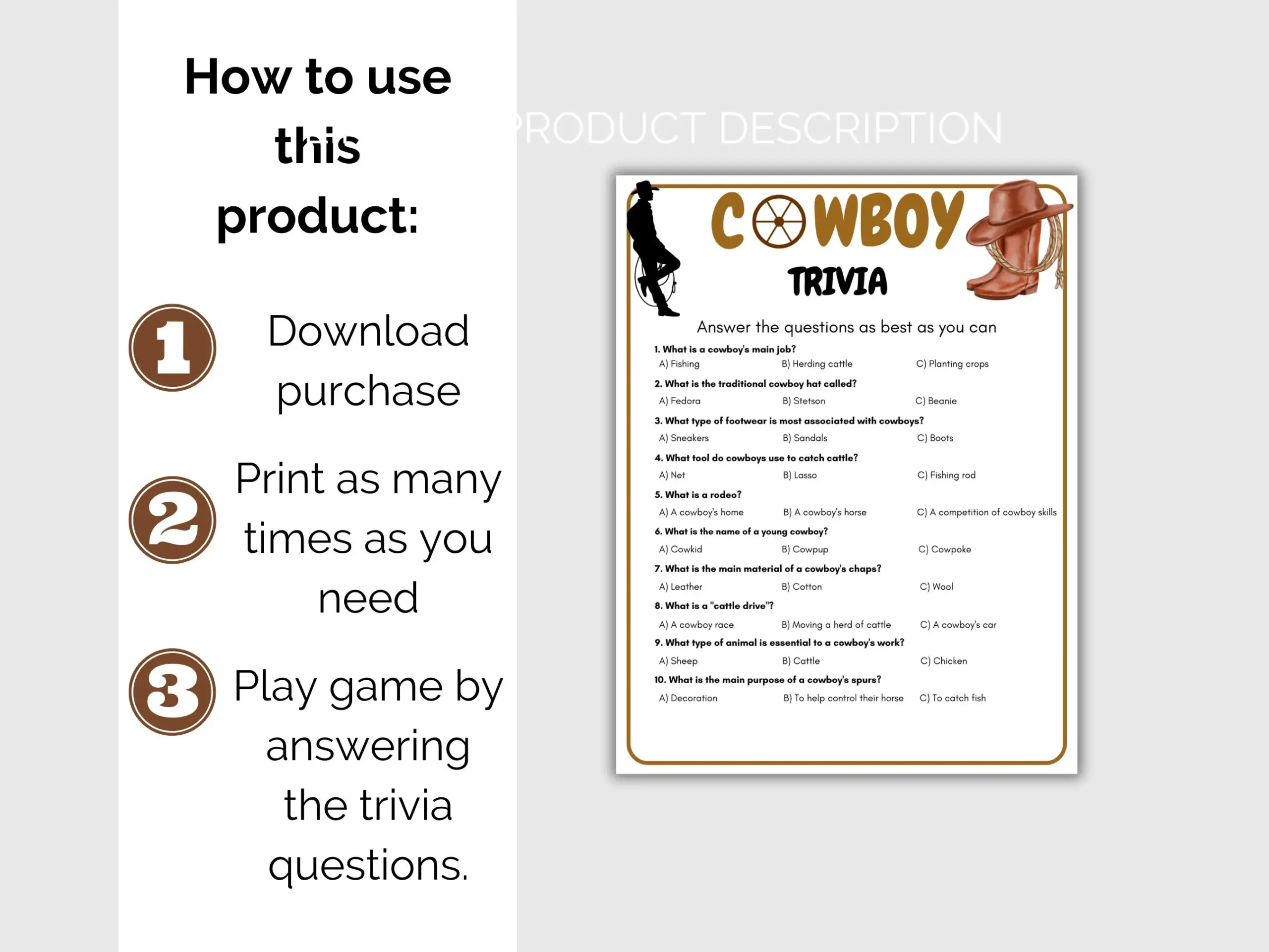 Cowboy Trivia Game Printable Cowboy Cowboy Trivia Game Printable Cowboy
