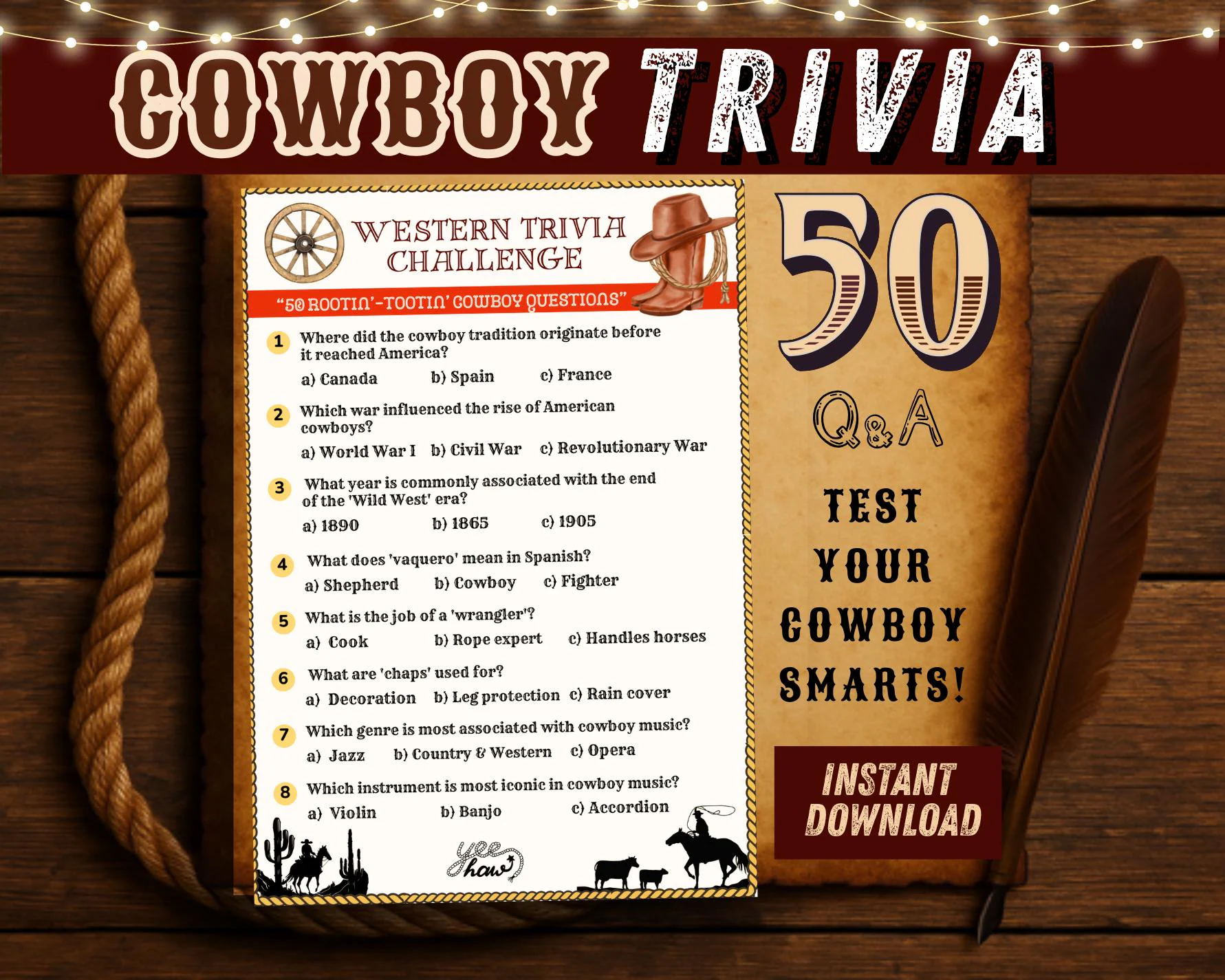 Cowboy Trivia Western Trivia Game Quiz