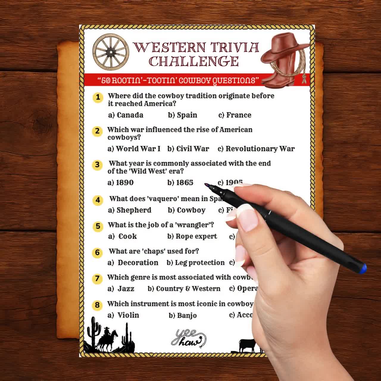 Cowboy Trivia Western Trivia Game Quiz