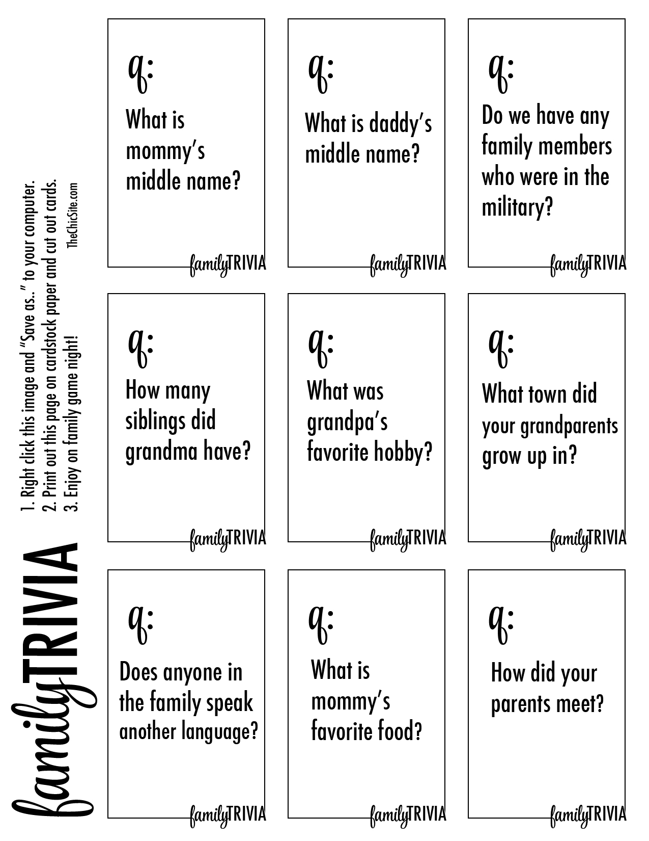 Diy Family Trivia Game