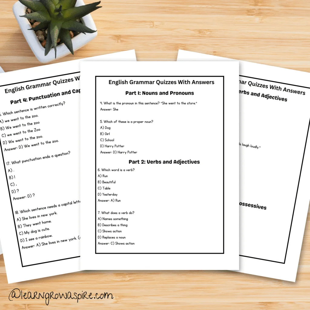 English Grammar Quizzes With Answers For Kids