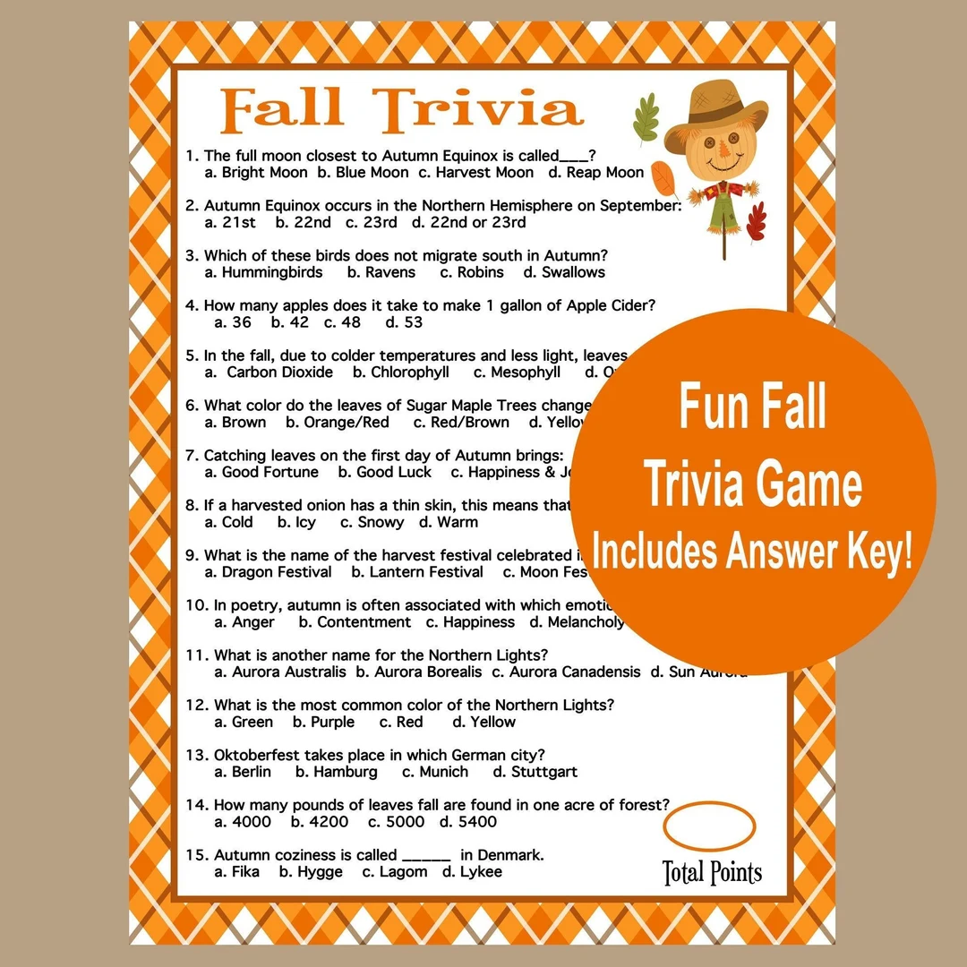 Fall Trivia Game Printable Autumn Game