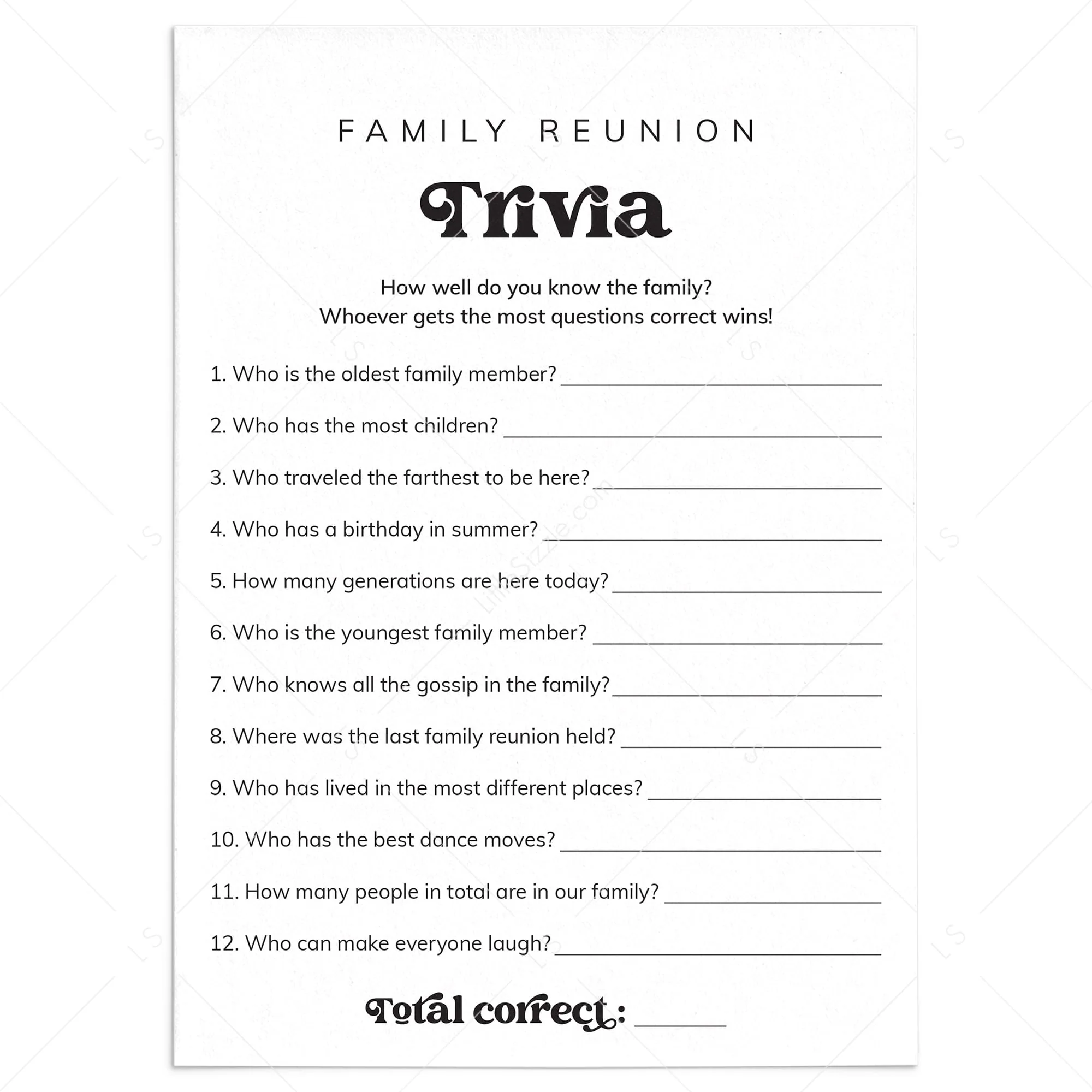 Family Reunion Trivia Questions Printable Icebreaker Game Family Reunion Trivia Questions Printable Icebreaker Game