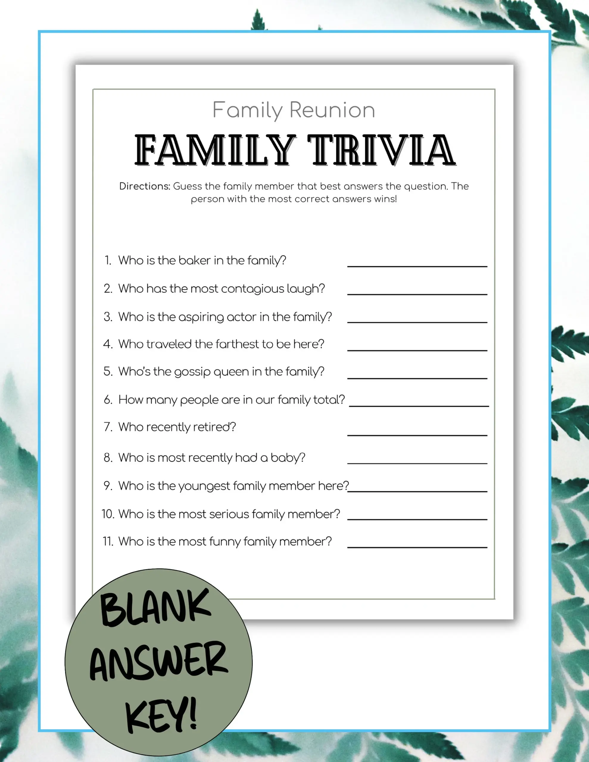 Family Trivia Game Family Reunion Family Trivia Game Family Reunion