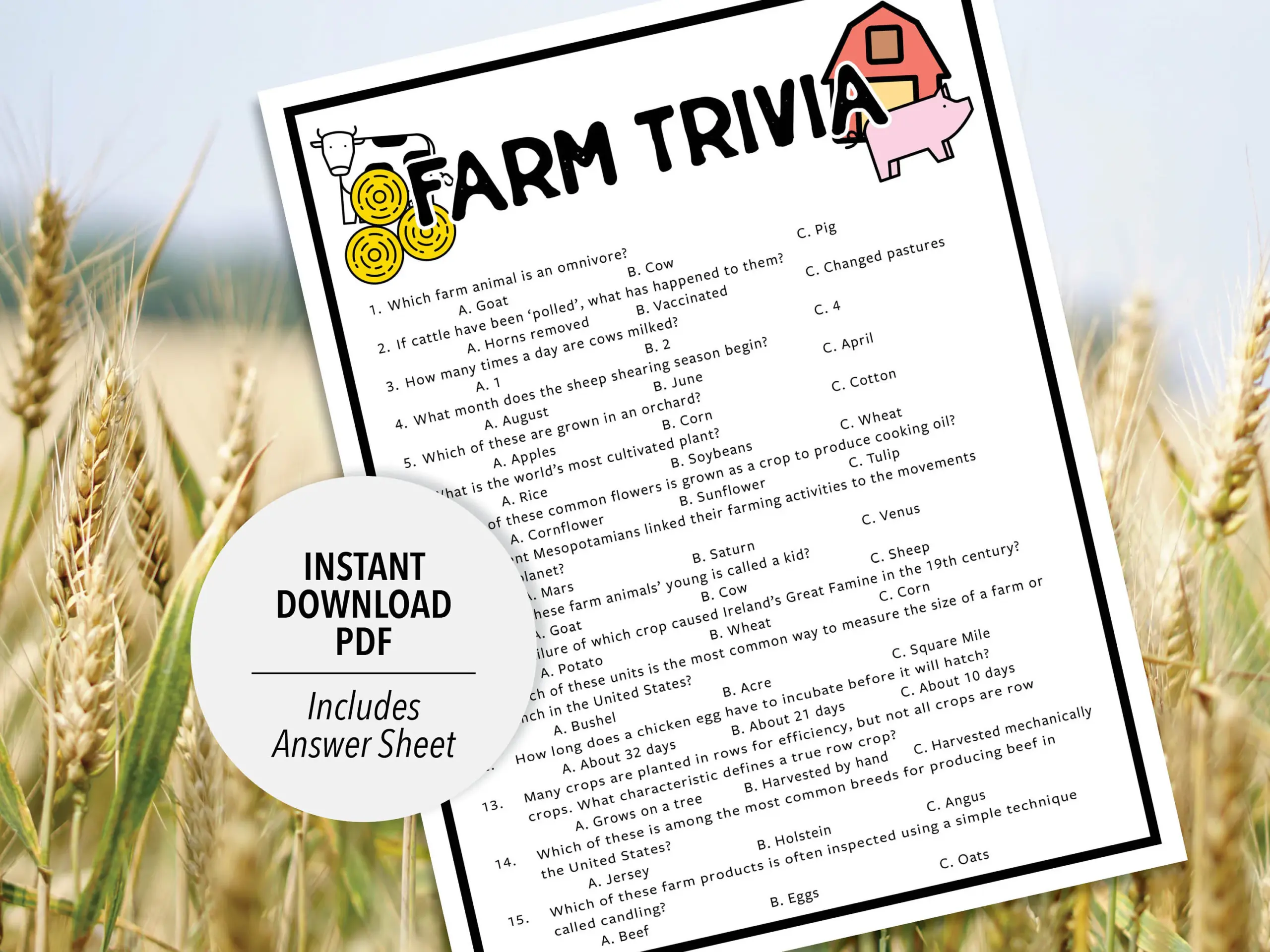 Farm Trivia Game Printable Farm Quiz Farm Trivia Game Printable Farm Quiz