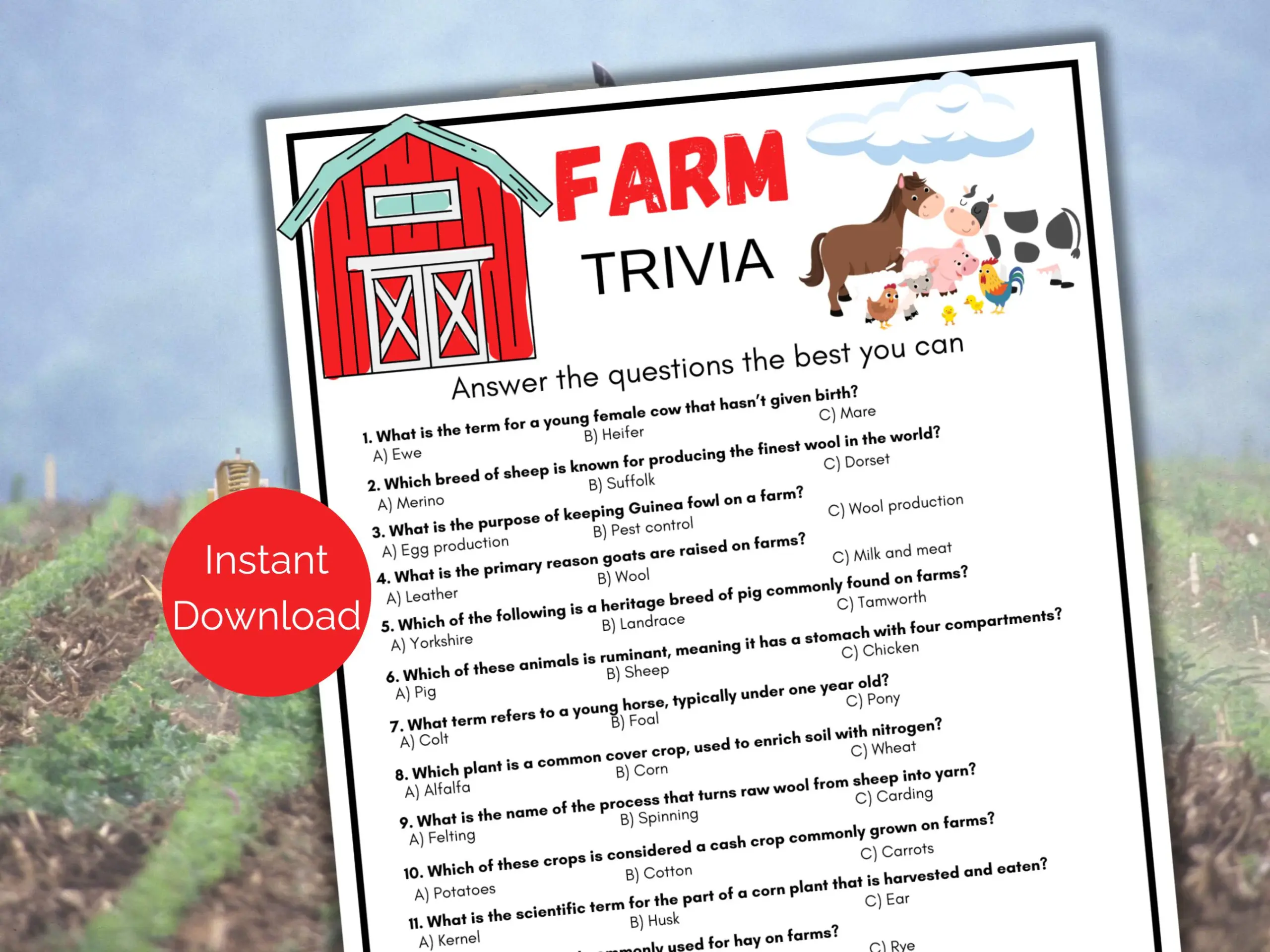 Farm Trivia Game Printable Farm Trivia