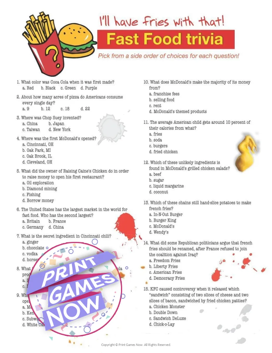 Foods Drinks Games Fast Food Trivia Foods Drinks Games Fast Food Trivia