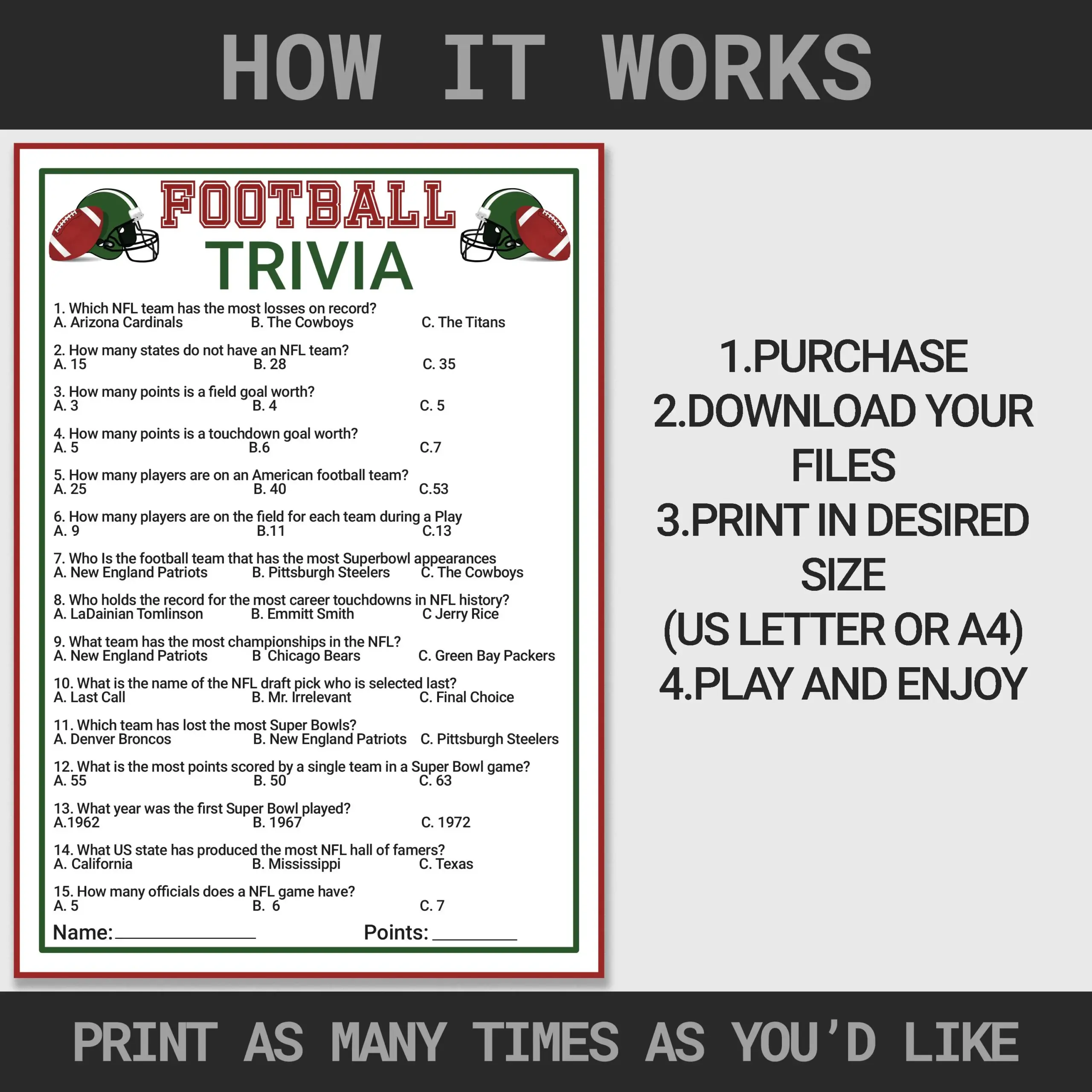 Football Trivia Game Printable Trivia Football Trivia Game Printable Trivia