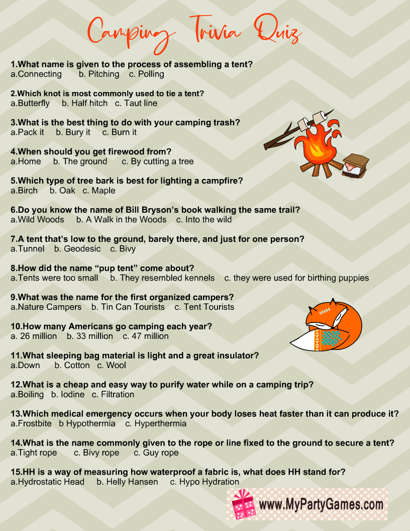 Free Printable Camping Trivia Quiz With Answer Key Free Printable Camping Trivia Quiz With Answer Key