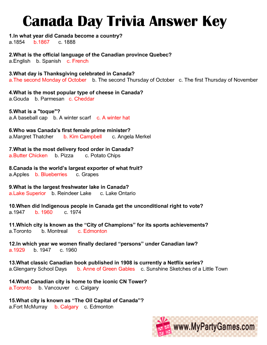 Free Printable Canada Day Trivia Quiz With Answer Key Free Printable Canada Day Trivia Quiz With Answer Key