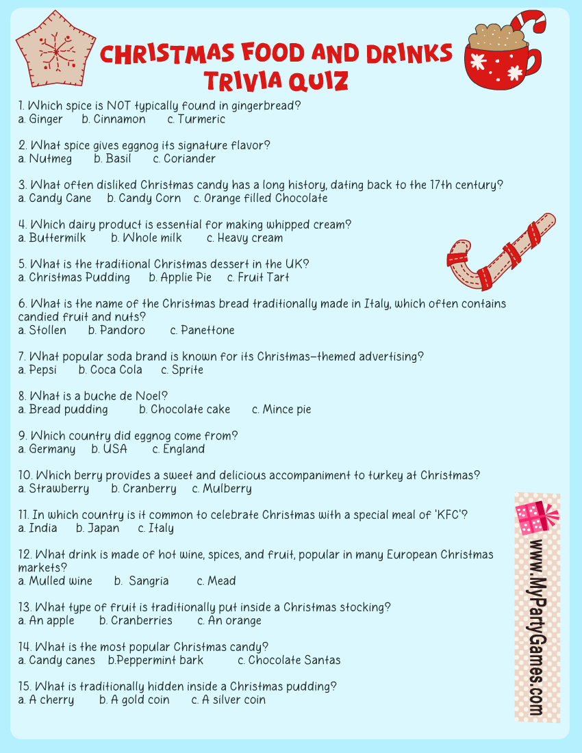 Free Printable Christmas Food And Drinks Trivia Quiz