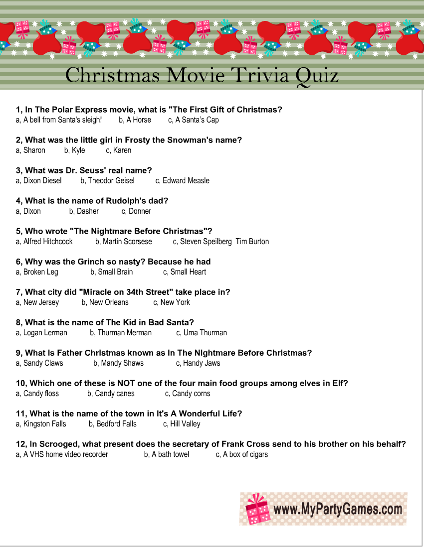 Free Printable Christmas Movie Trivia Quiz