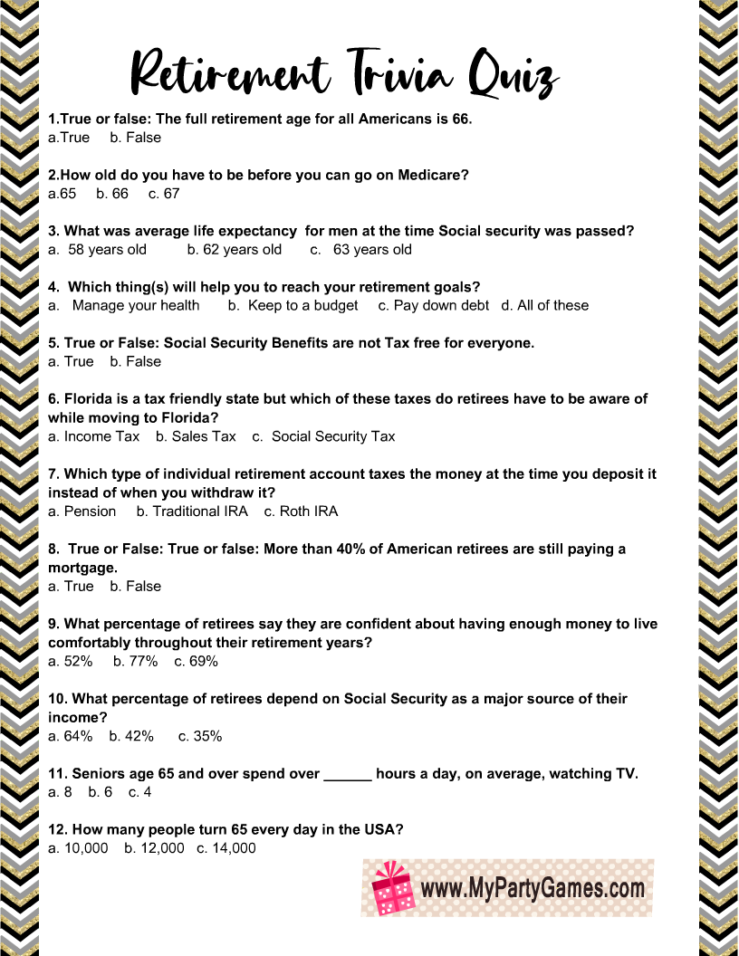 Free Printable Retirement Trivia Quiz With Answer Key Free Printable Retirement Trivia Quiz With Answer Key