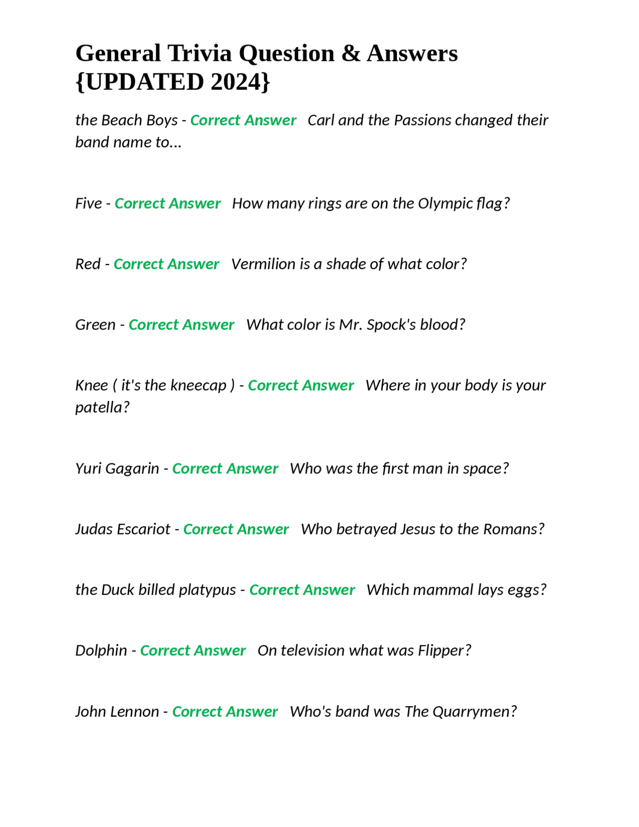 General Trivia Question Answers Updated 2024 General Trivia Question Answers Updated 2024
