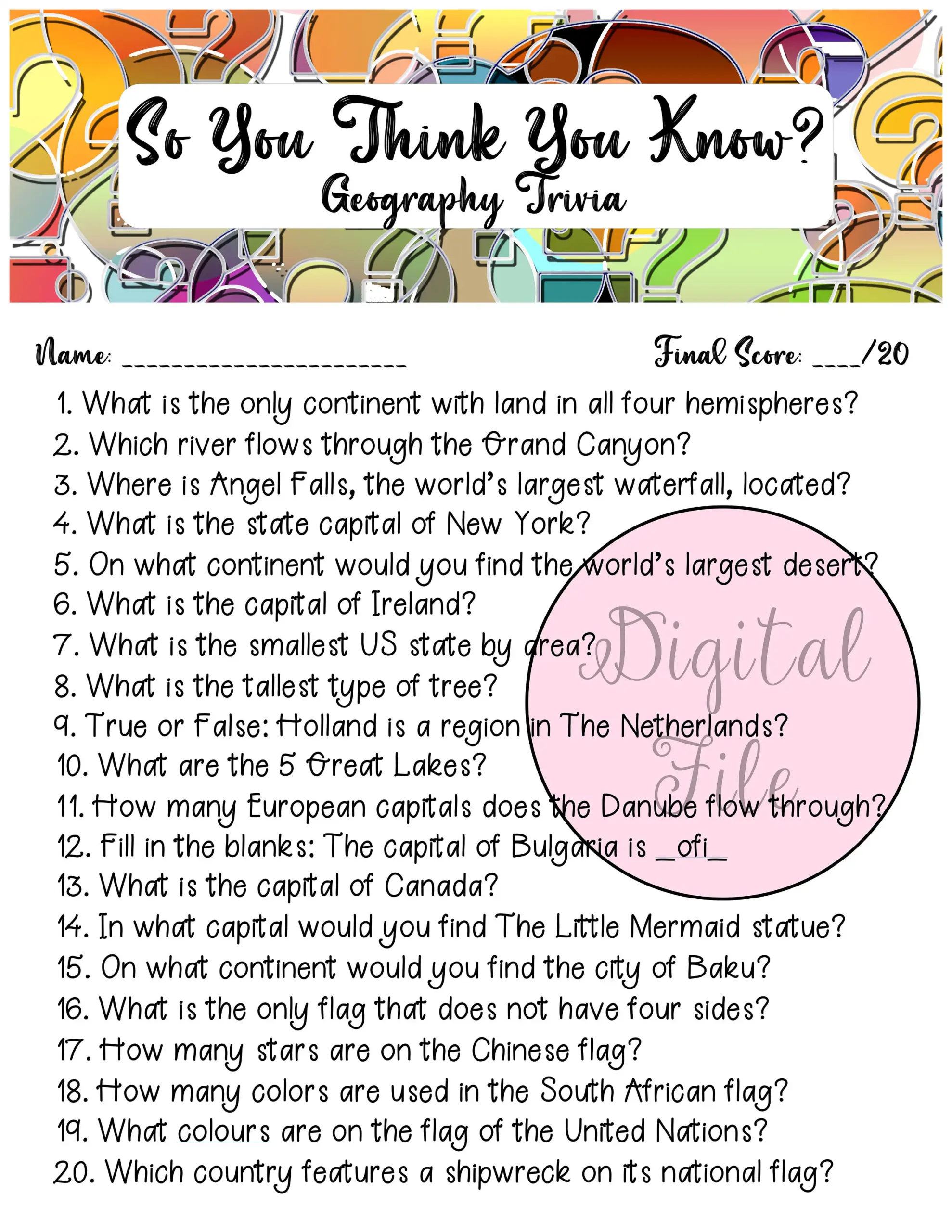 Geography Triviafun Quizprintable