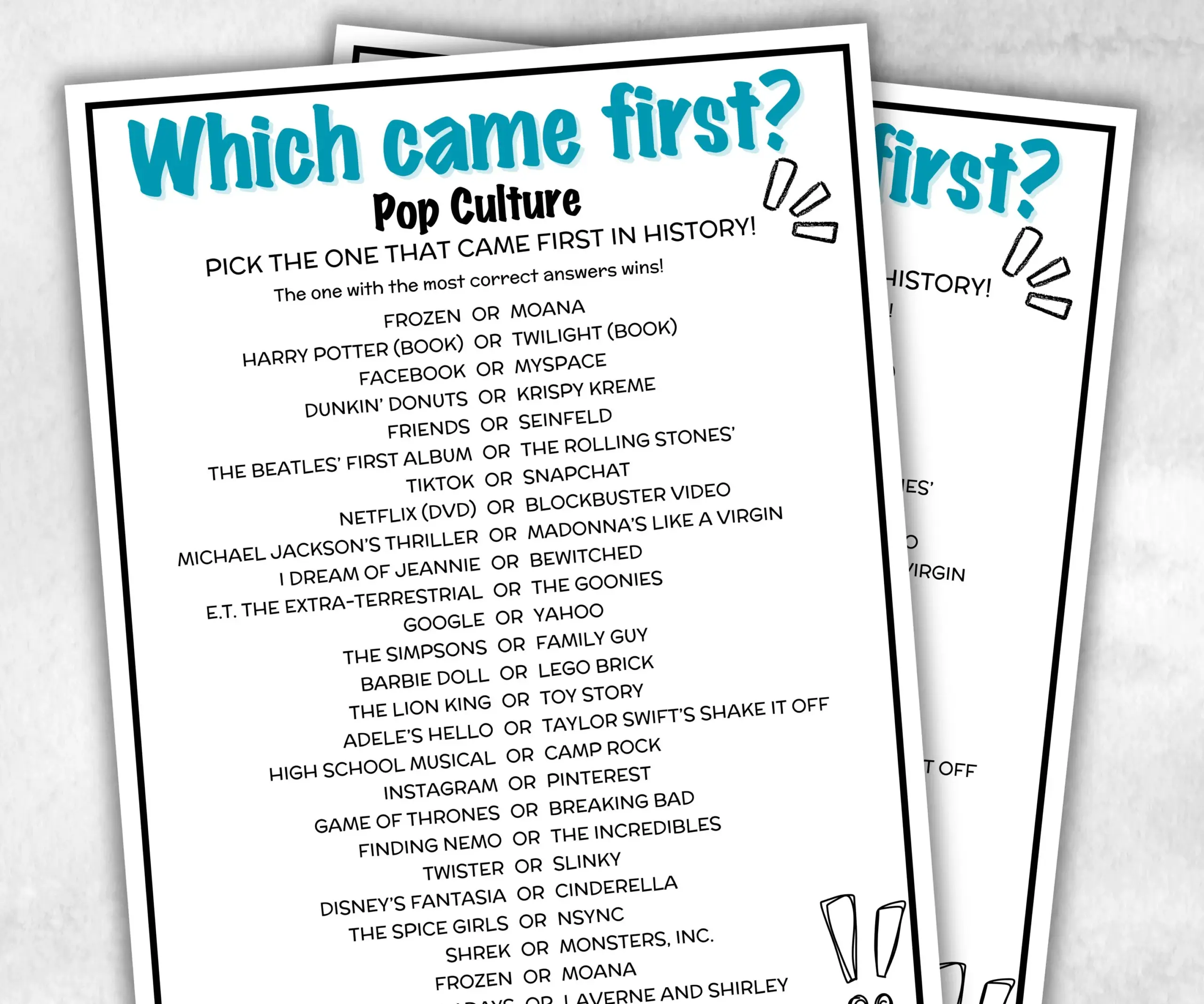 Guess Which Came First Pop Culture Quiz 13411 Guess Which Came First Pop Culture Quiz 13411