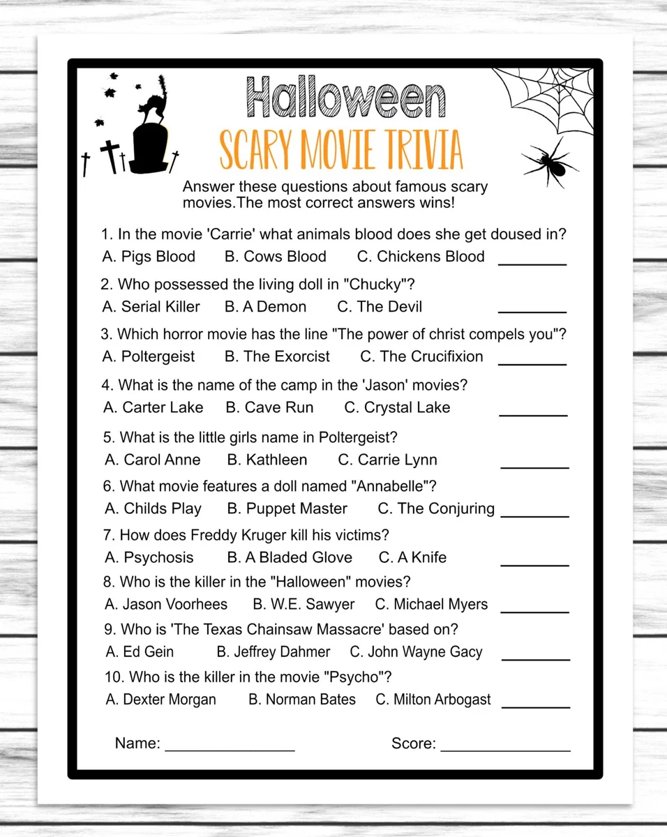 Halloween Scary Movie Trivia Quiz Costume Party Game Printable Or Virtual Kids Classroom Or Adults Office Activity Instant Download Halloween Scary Movie Trivia Quiz Costume Party Game Printable Or Virtual Kids Classroom Or Adults Office Activity Instant Download