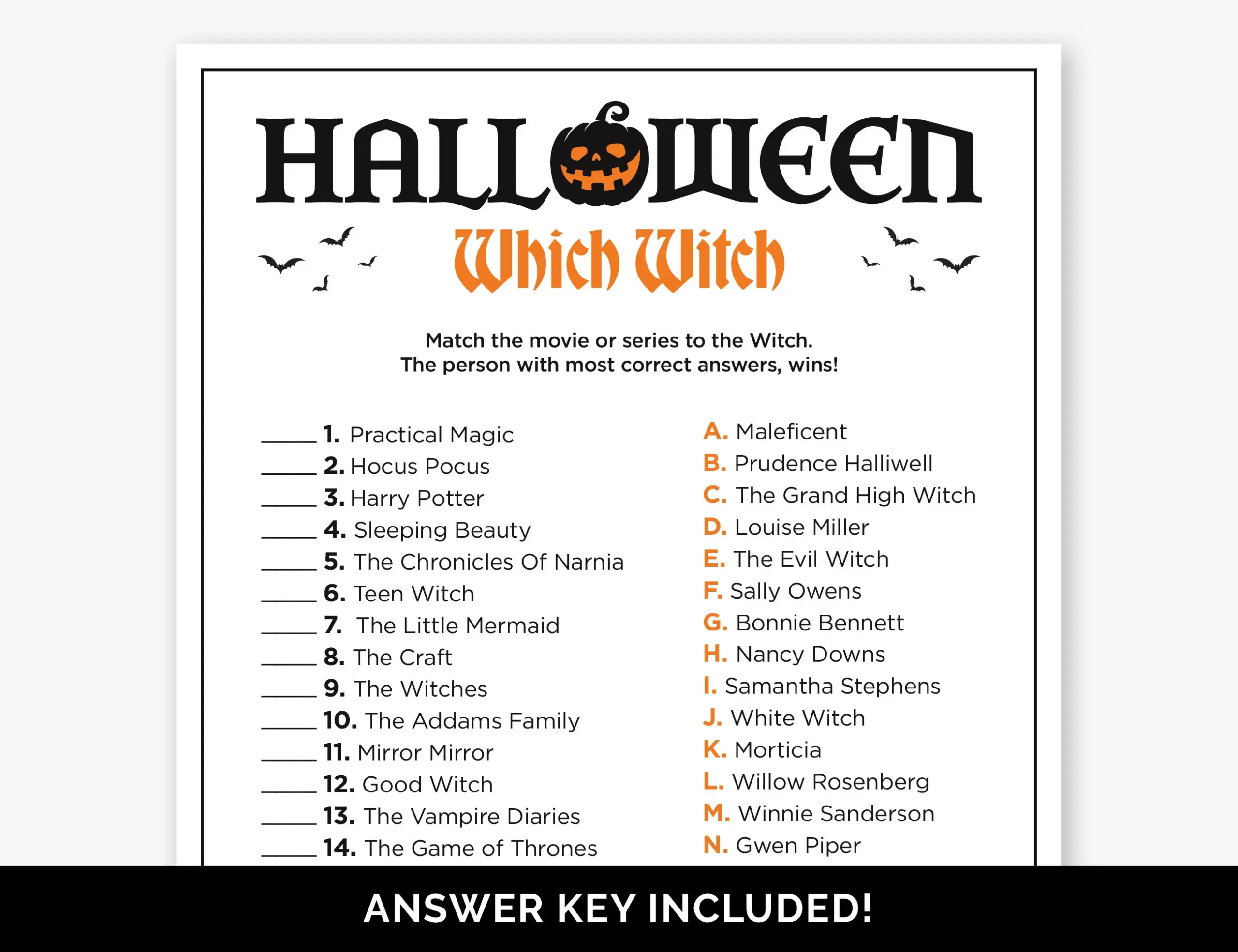 Halloween Which Witch Game Printable