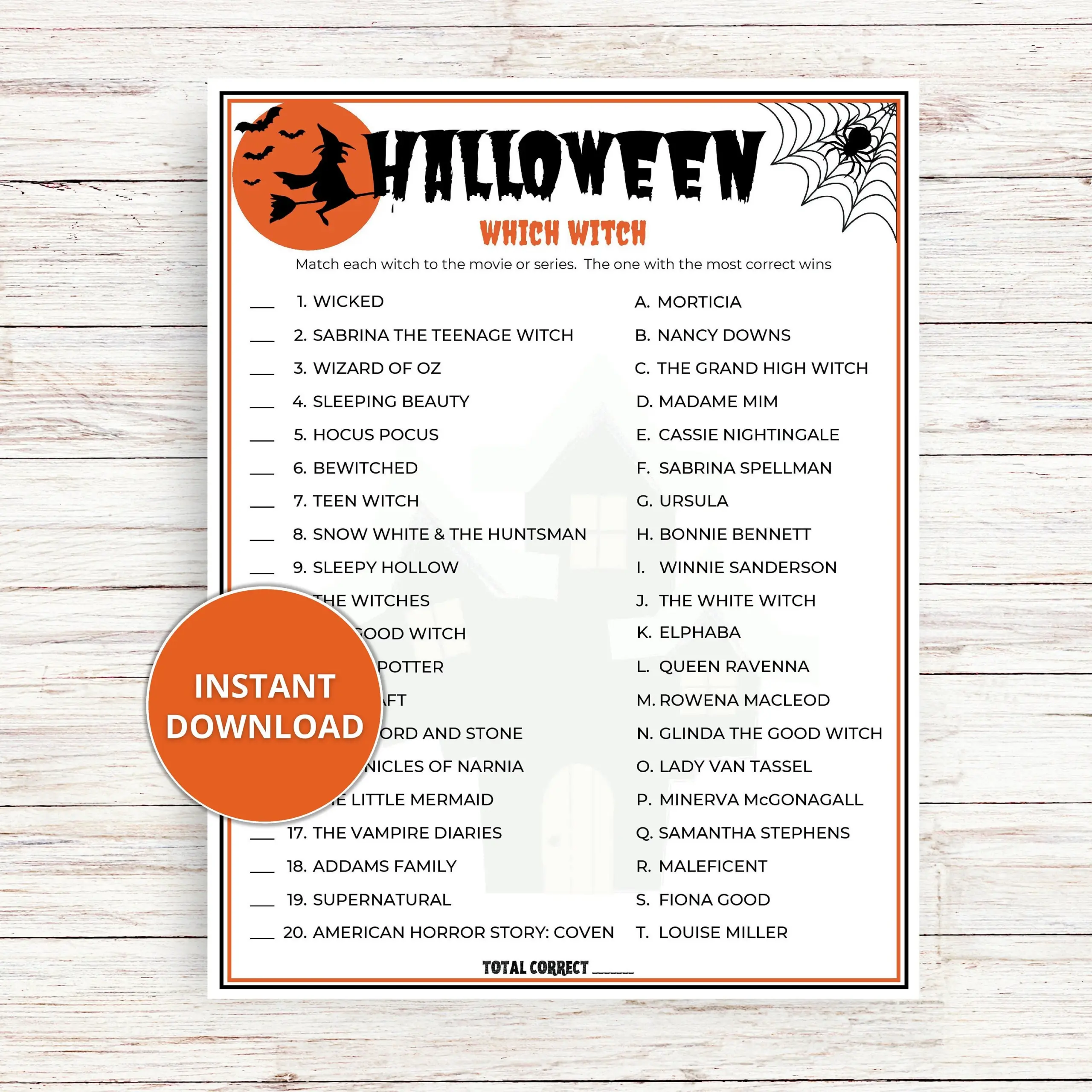 free printable trivia with answers which witch is which