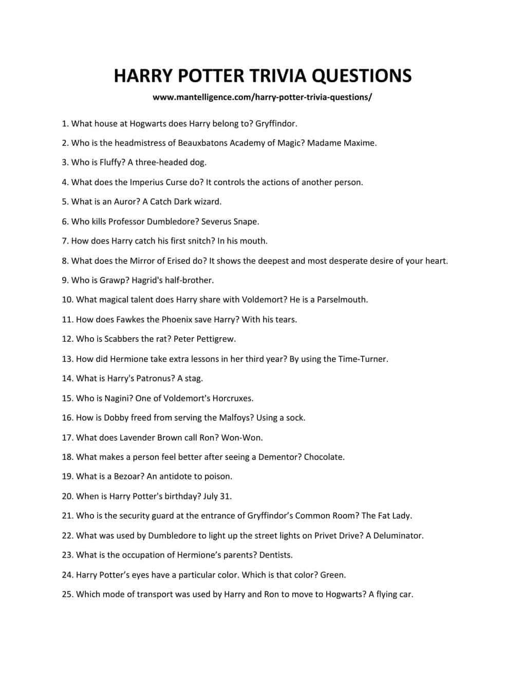Harry Potter Trivia Questions