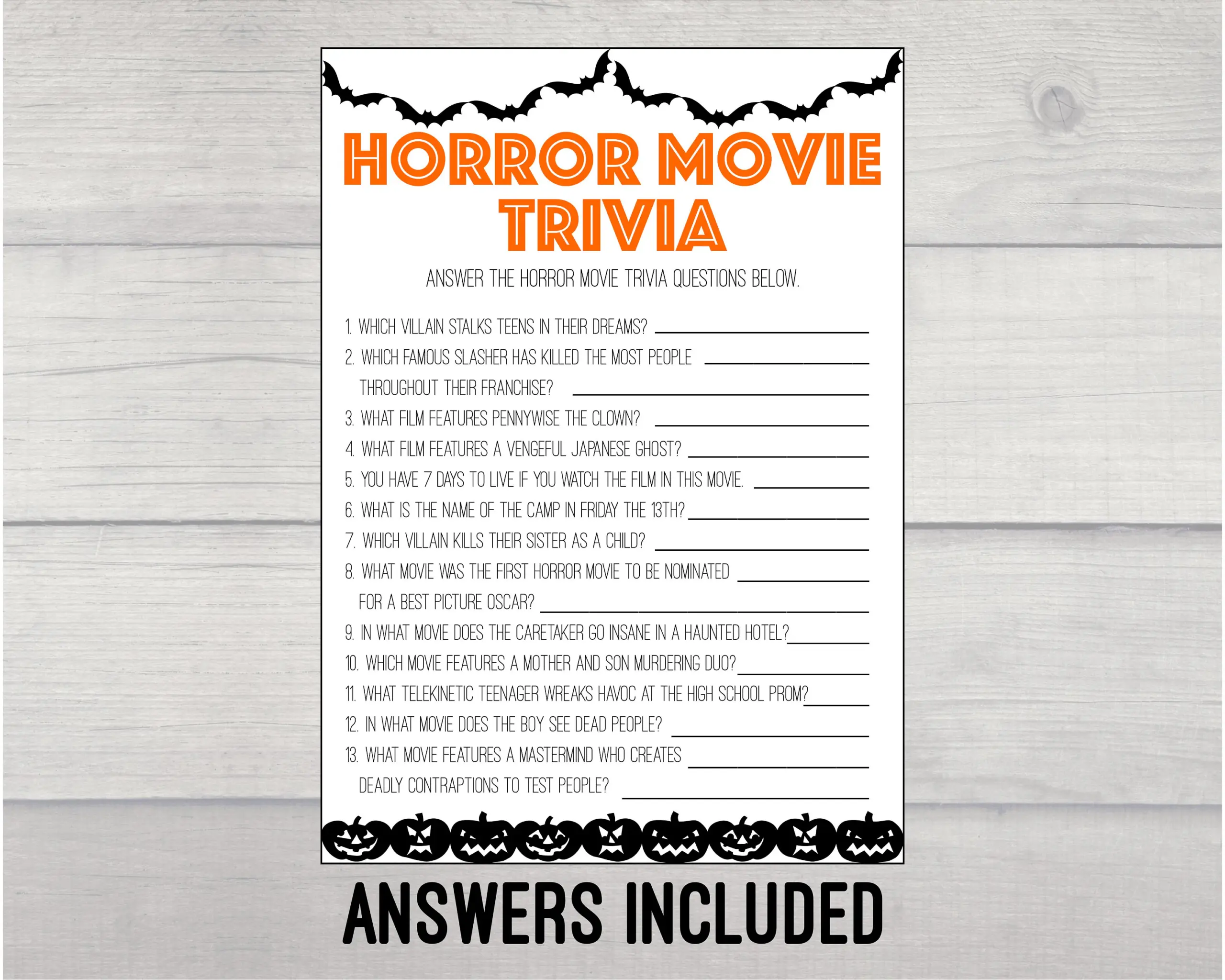 Horror Movie Trivia Printable Game Horror Movie Trivia Printable Game