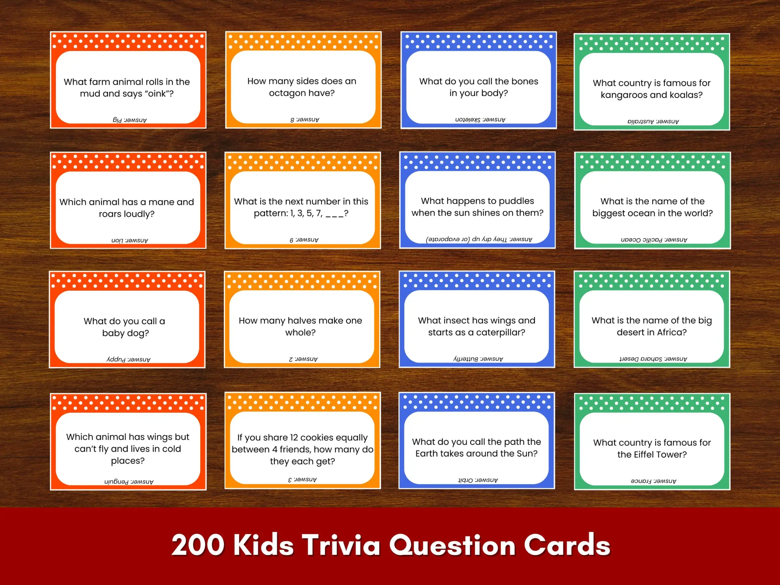 Kids Trivia Cards 200 Printable Quiz