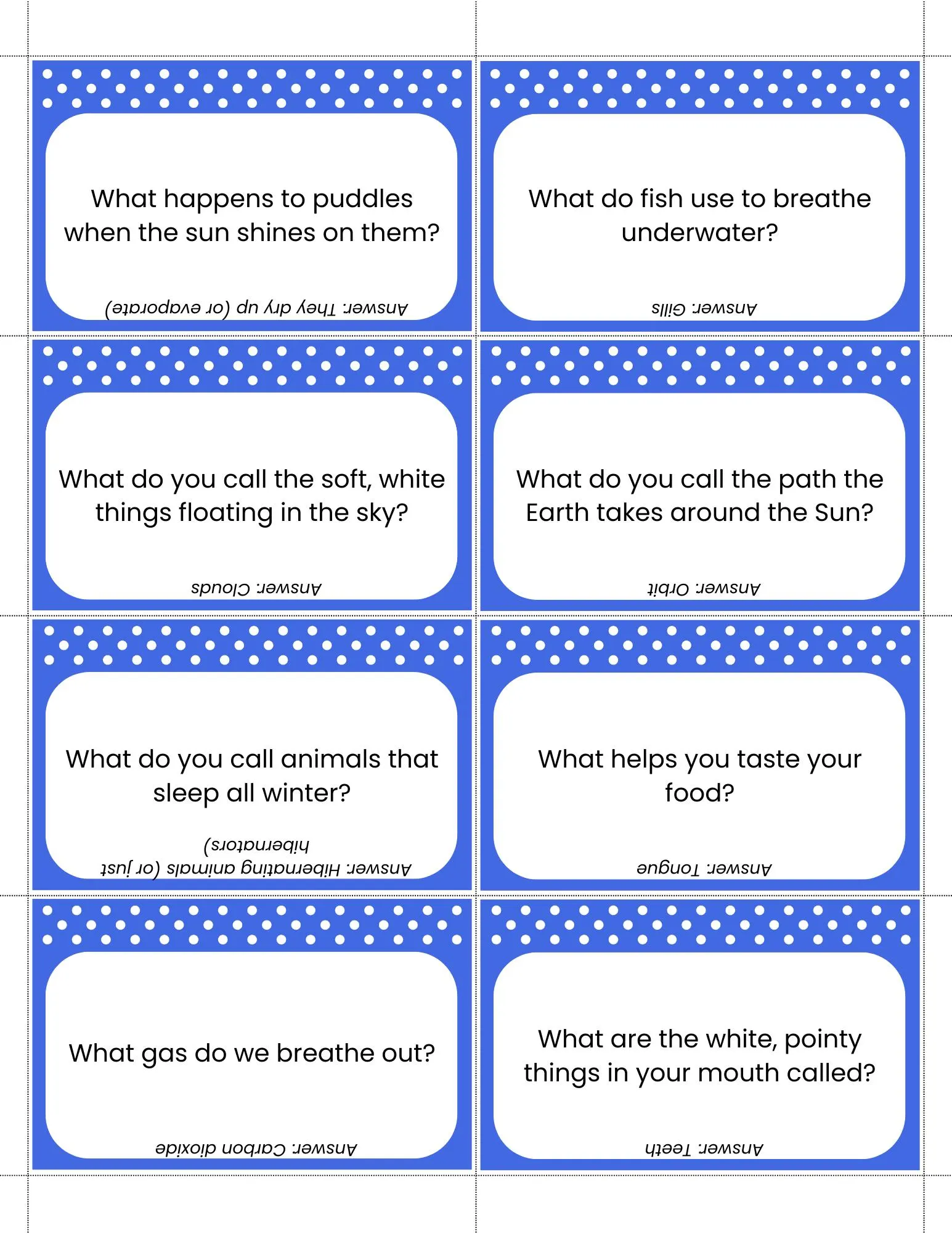 Kids Trivia Cards 200 Printable Quiz