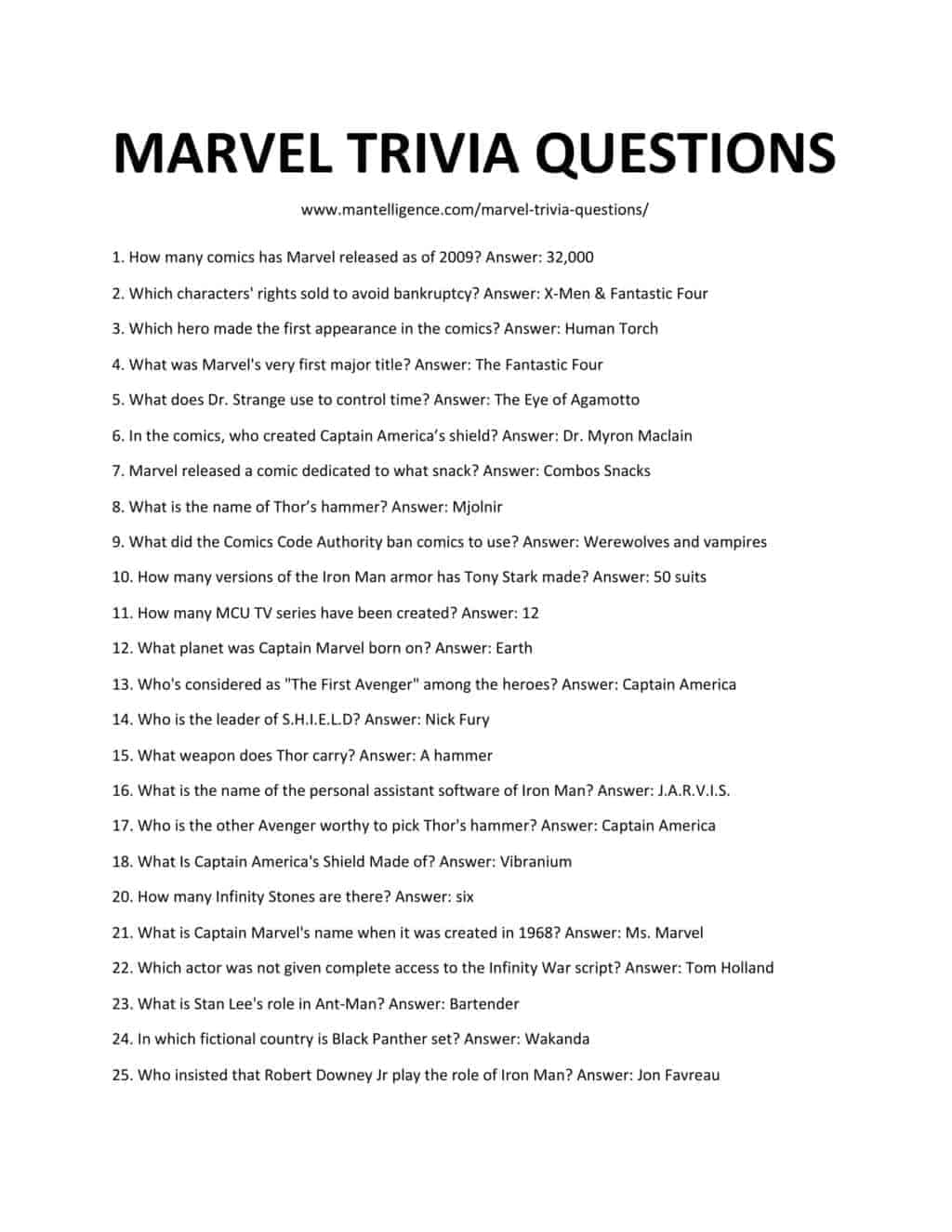 Marvel Trivia Questions