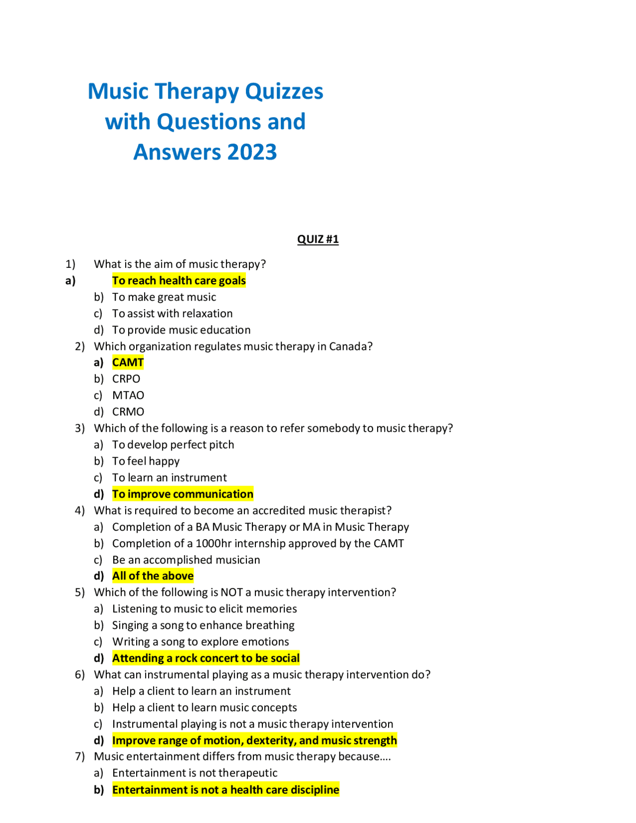 Music Therapy Quizzes With Questions And Answers 2023