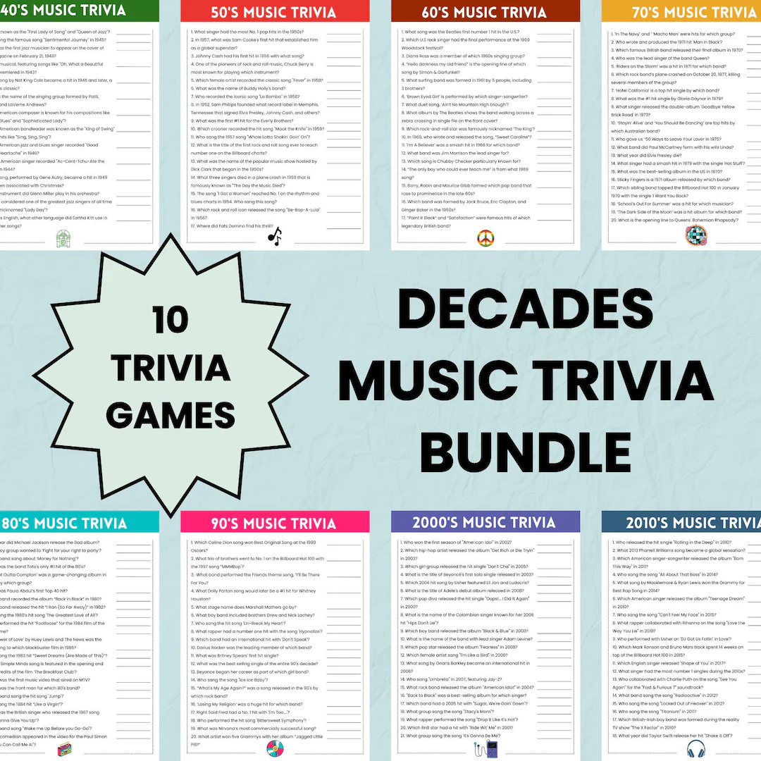 Music Trivia Game Decades Trivia Game