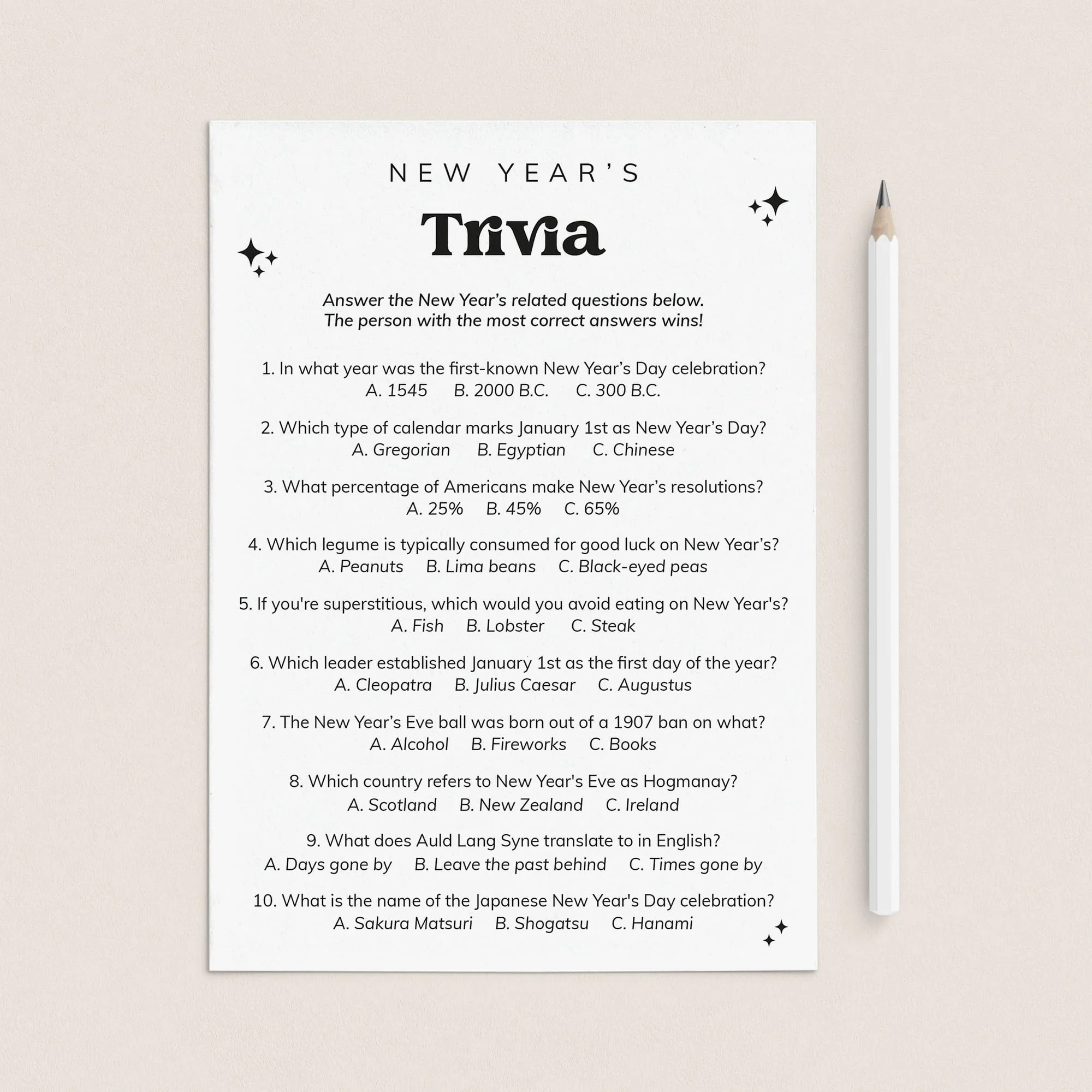 New Years Eve Trivia Questions And Answers Printable New Years Eve Trivia Questions And Answers Printable