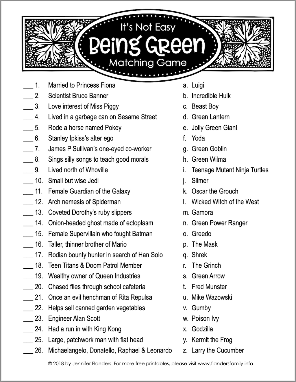 Not Easy Being Green Free Printable Game