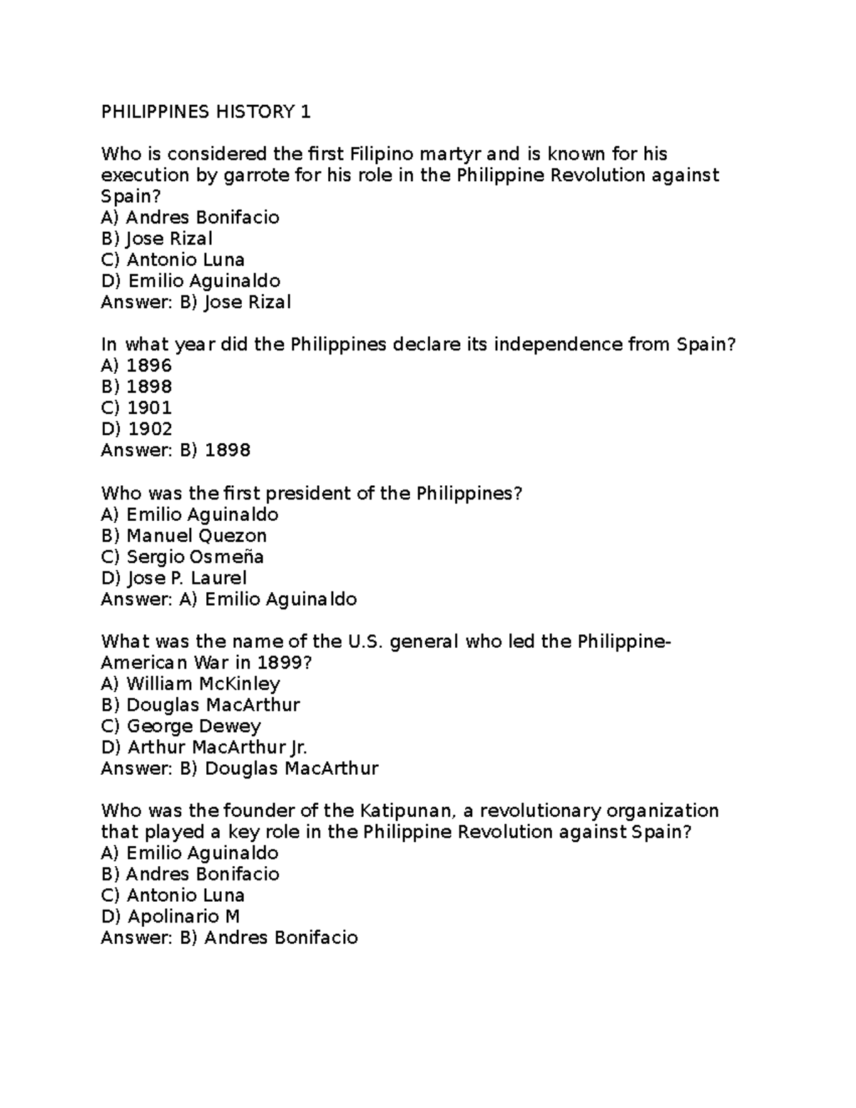 Philippines History 1 Quiz
