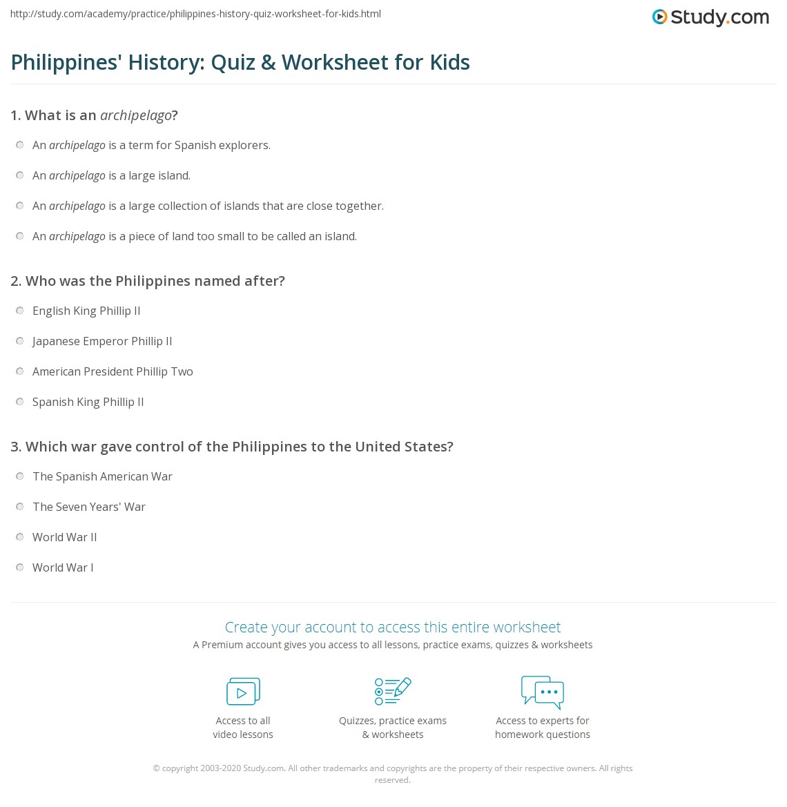 Philippines History Quiz Worksheet For Kids Philippines History Quiz Worksheet For Kids