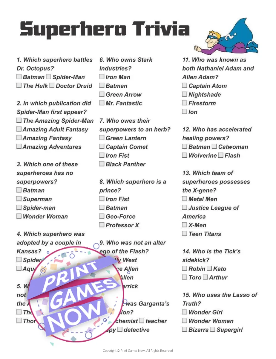Pop Culture Games Superhero Trivia Pop Culture Games Superhero Trivia