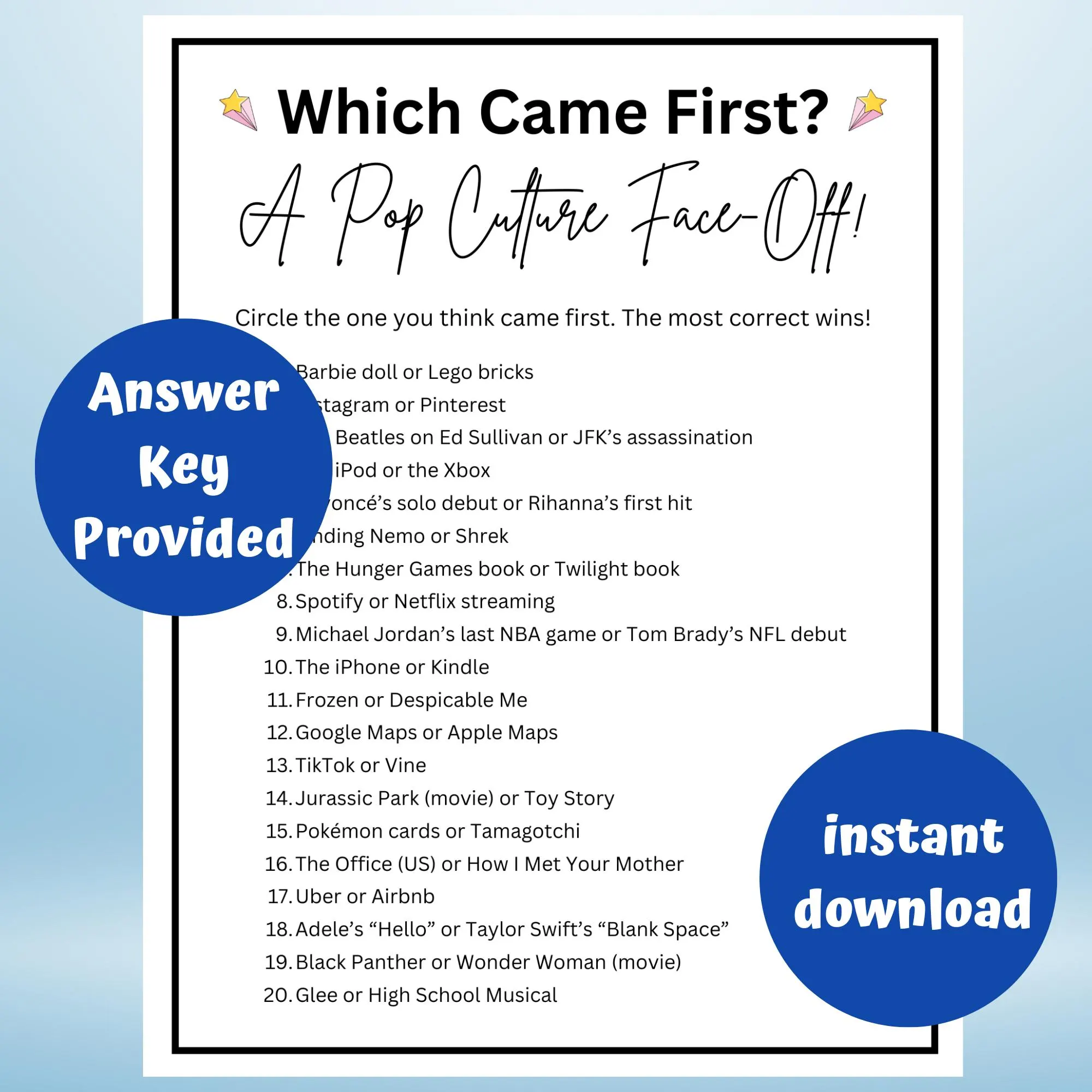 Pop Culture Trivia Game Which Came First Pop Culture Trivia Game Which Came First